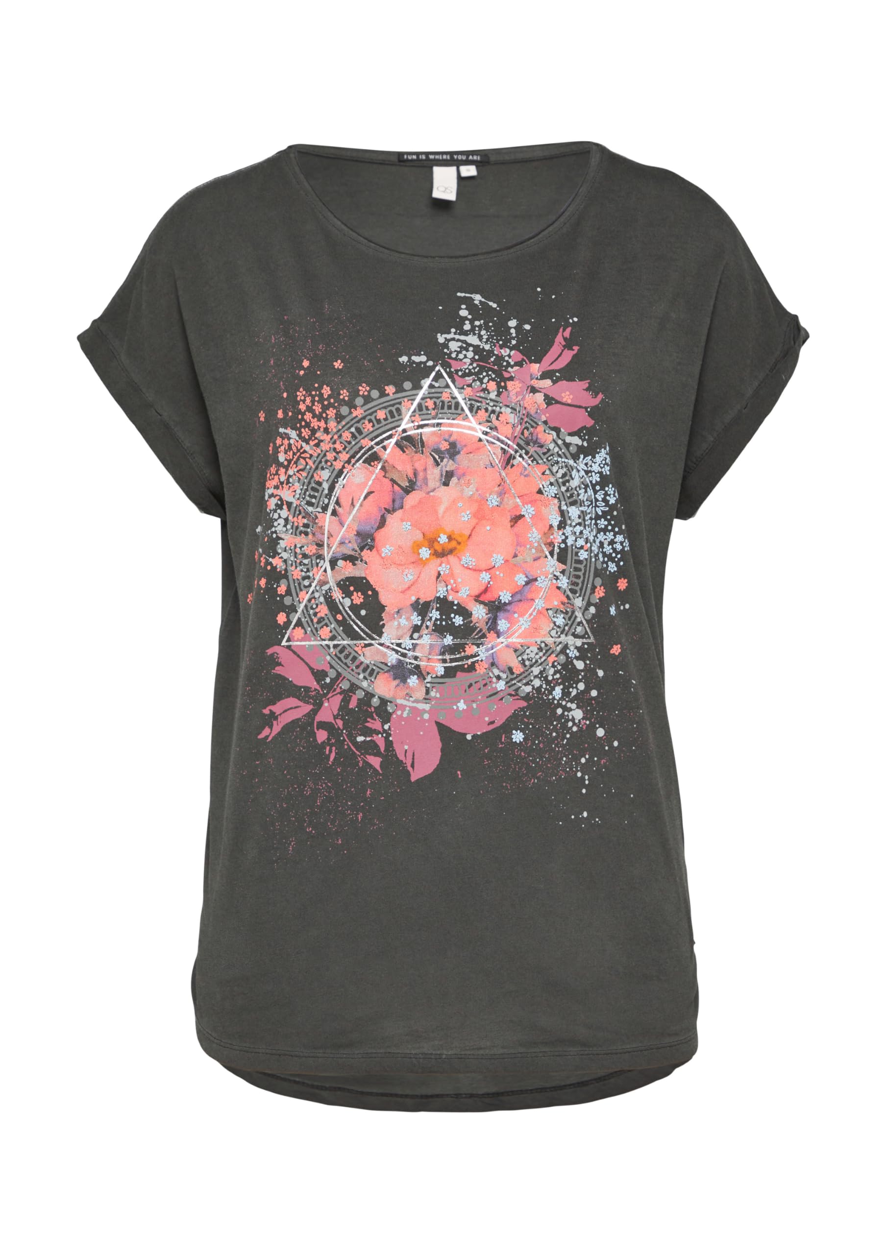 s.Oliver QS Oversize-Shirt Frontprint gewaschen Baumwolle