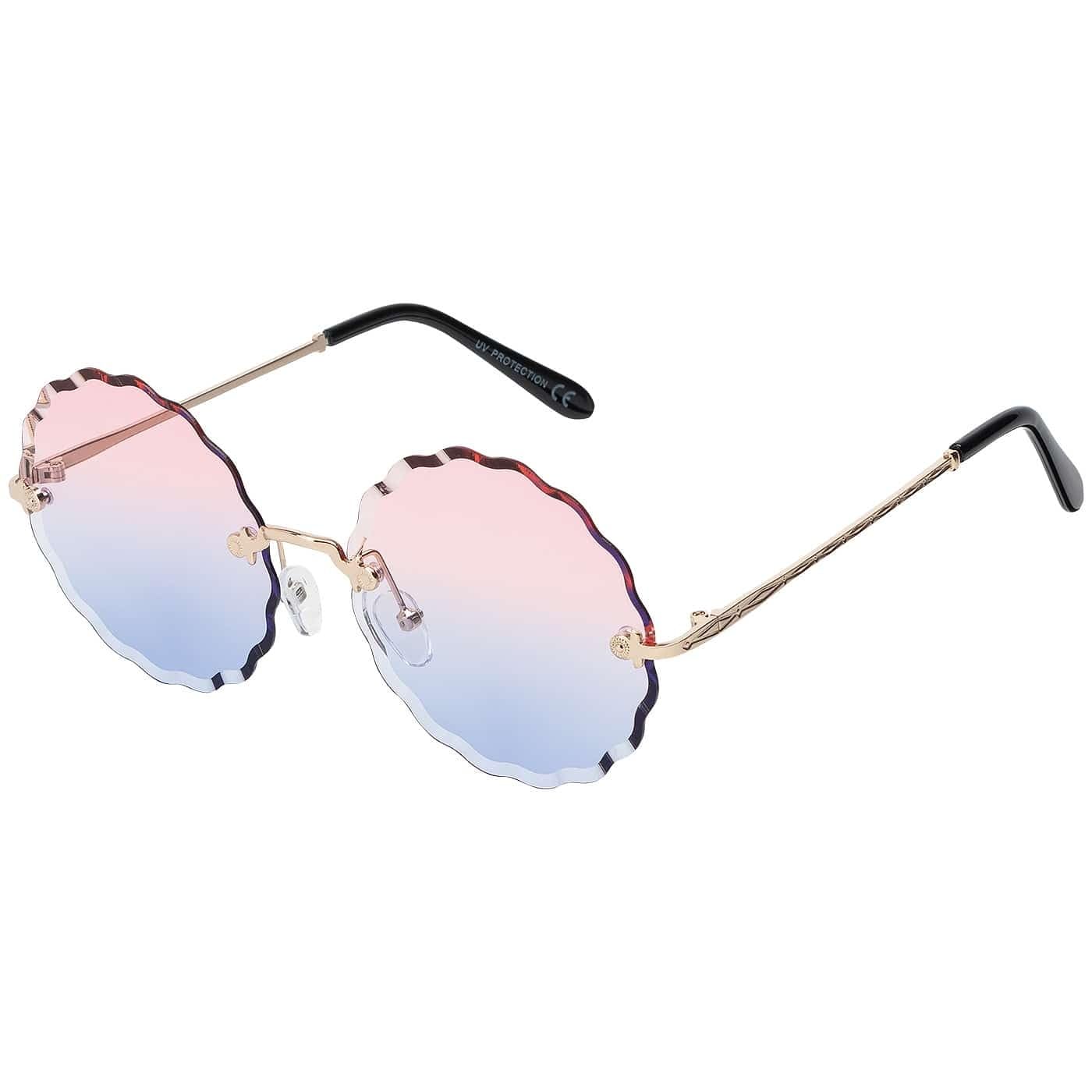 BEZLIT Damen Sonnenbrille rund randlos Blau Rosa Verlauf UV400