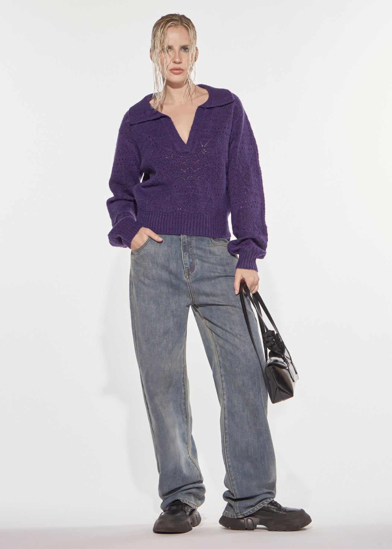 Denny Rose Punto Pizzo Polokragen Pullover Lila