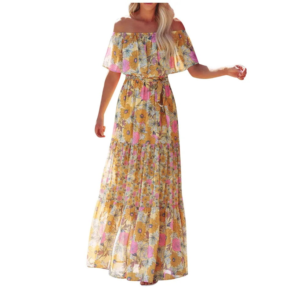 Singular Maxikleid Kleid Gelb E# Yellow Off-Shoulder Boho