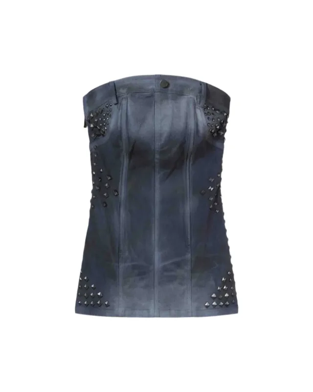 Mowalola Moto Studded Minikleid S schwarz Denim
