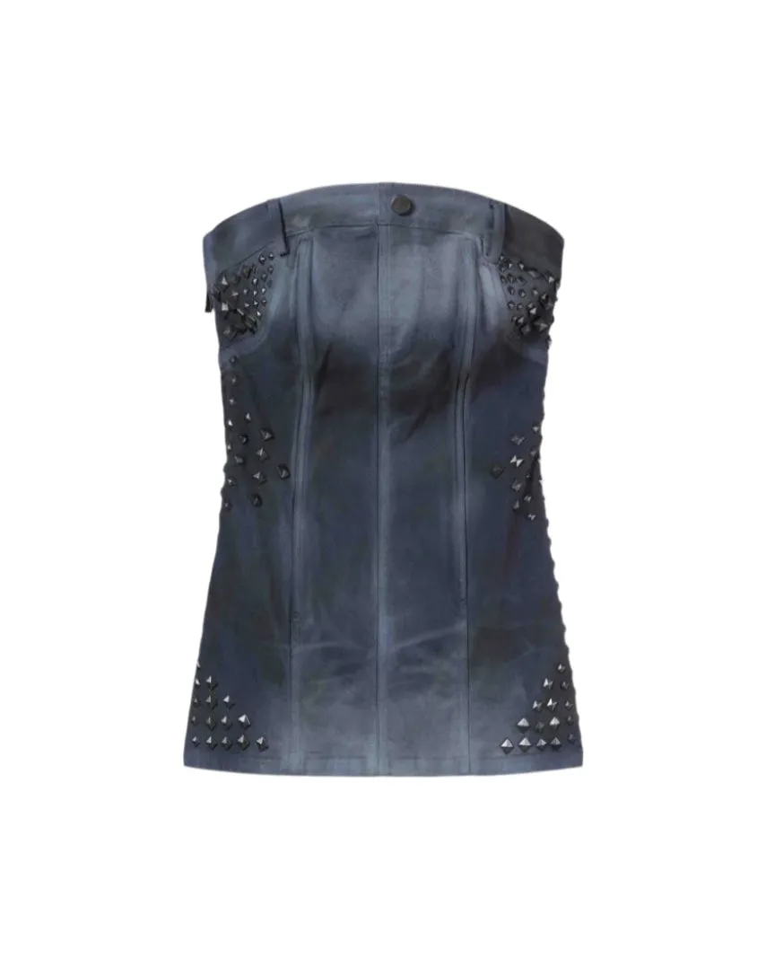 Mowalola Moto Studded Minikleid S schwarz Denim