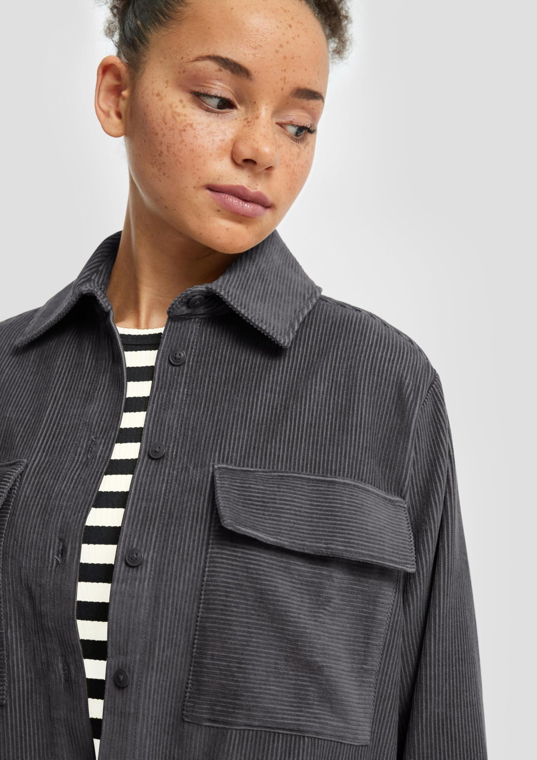 QS by s.Oliver Cord-Overshirt Brusttaschen pastelltürkis