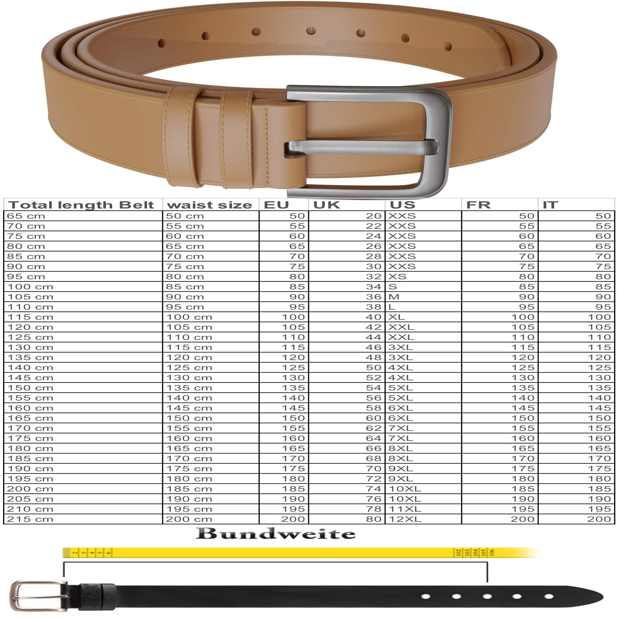 BEZLIT Herren Ledergürtel Echtleder 4 cm Cognac kürzbar