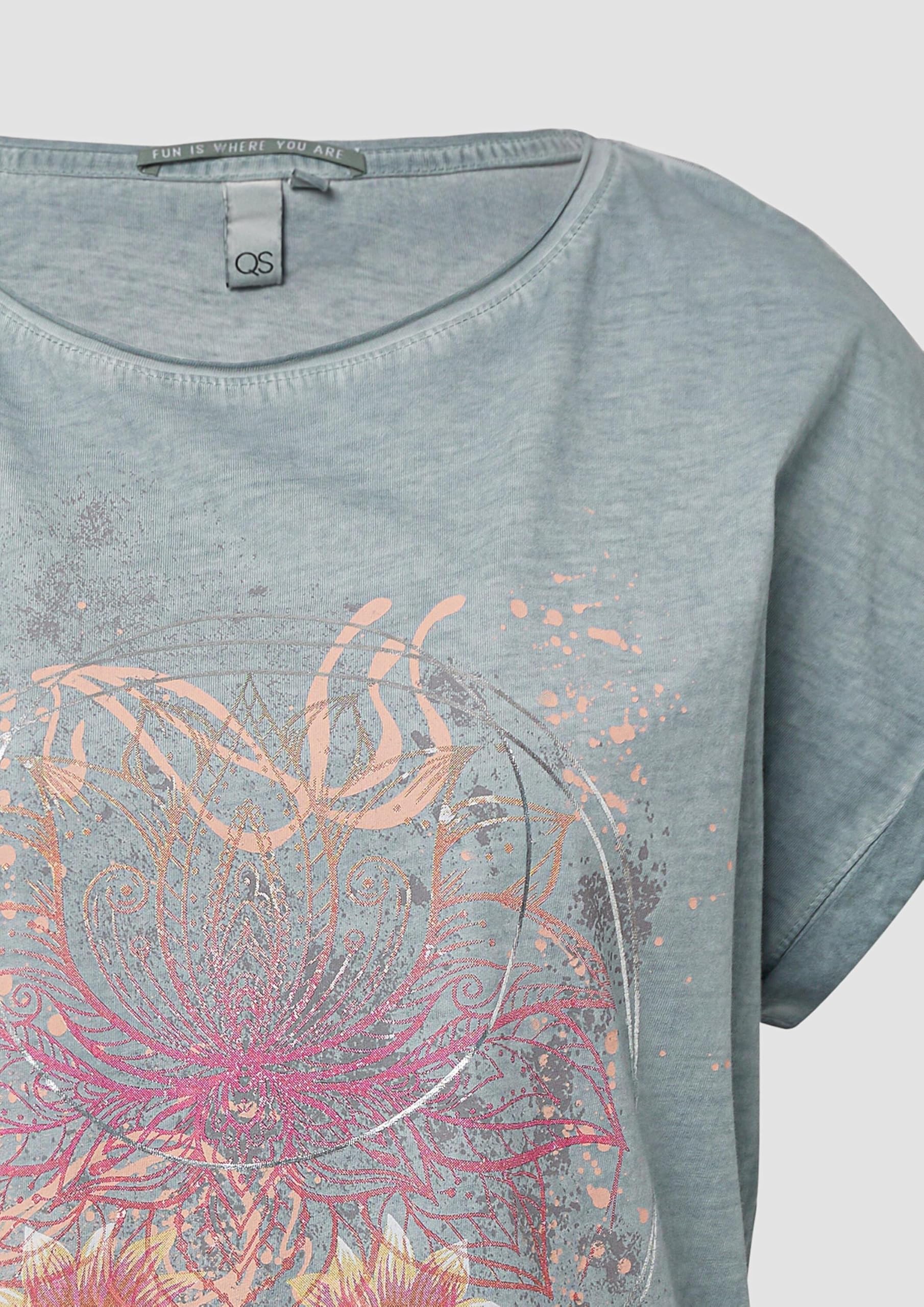 s.Oliver QS Oversize-Shirt S Salbeigrün Frontprint
