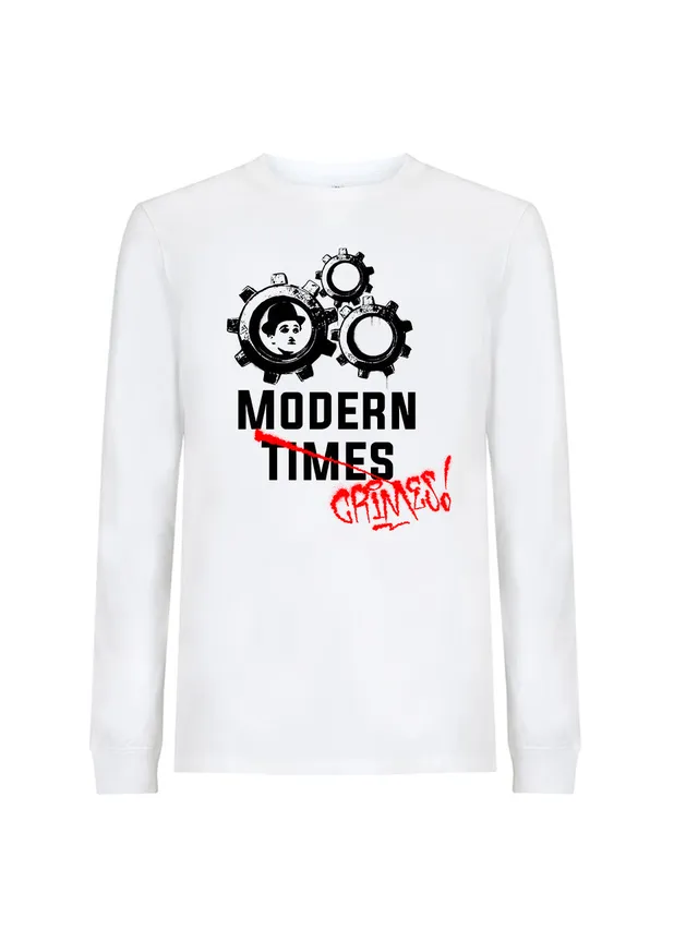 dna merch Moderne Zeiten Langarmshirt Chaplin Weiß