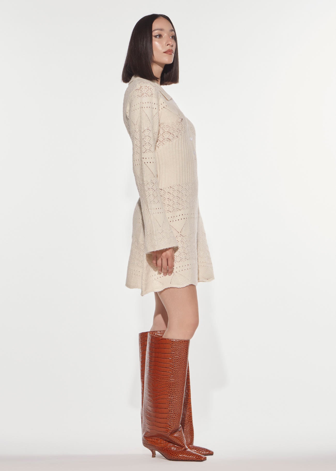 Denny Rose Pointelle Strickkleid Angora mit Polokragen