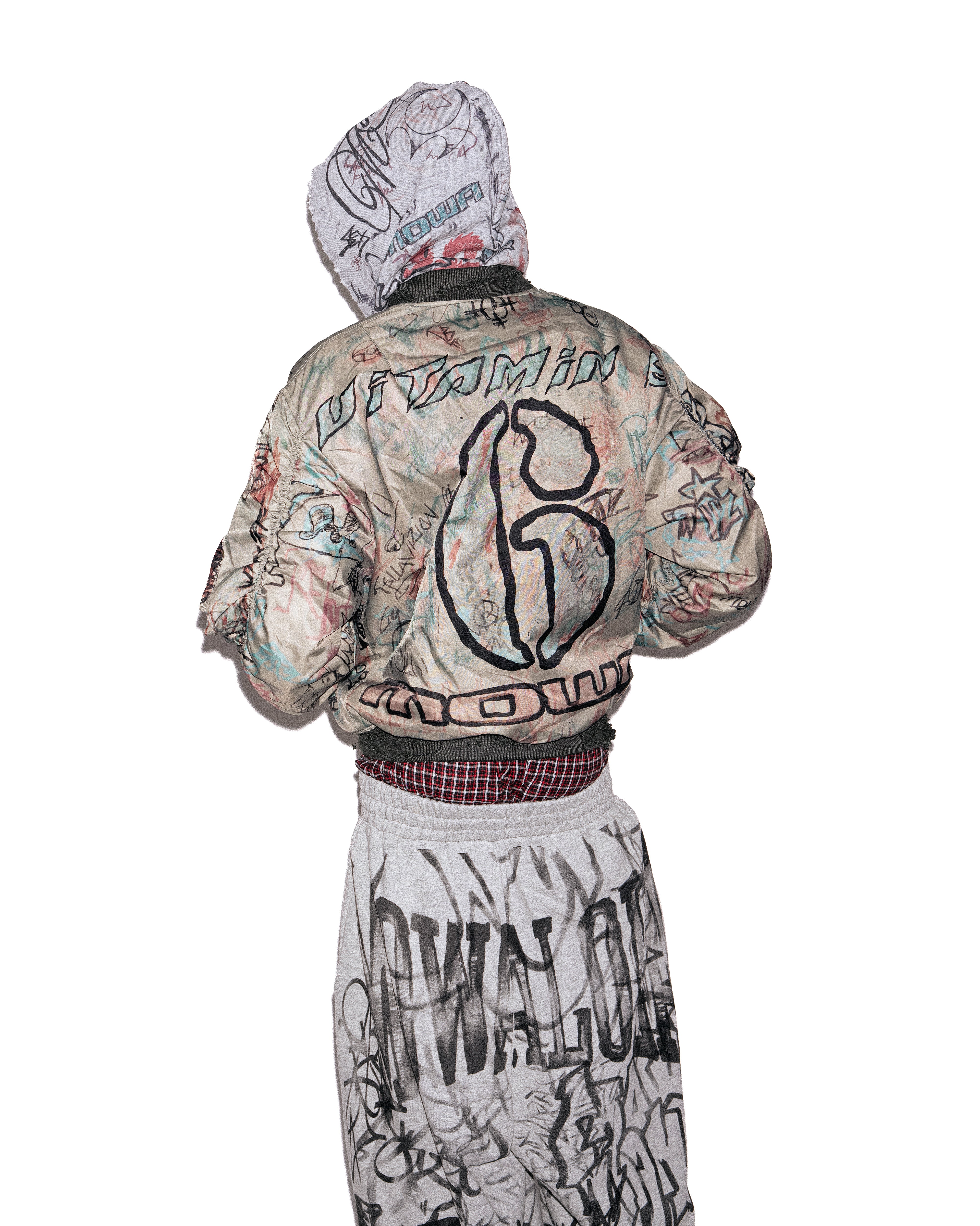Mowalola Graffiti Bomber Bomberjacke Nylon cropped orange