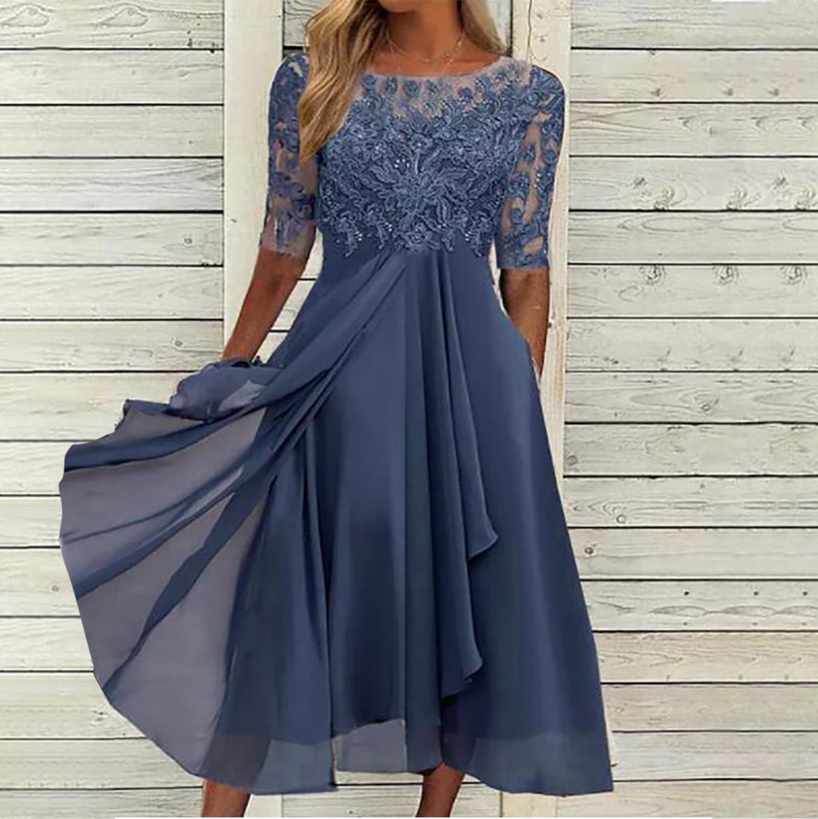 Singular Spitzenkleid Chiffon Brautjungfer Green-5