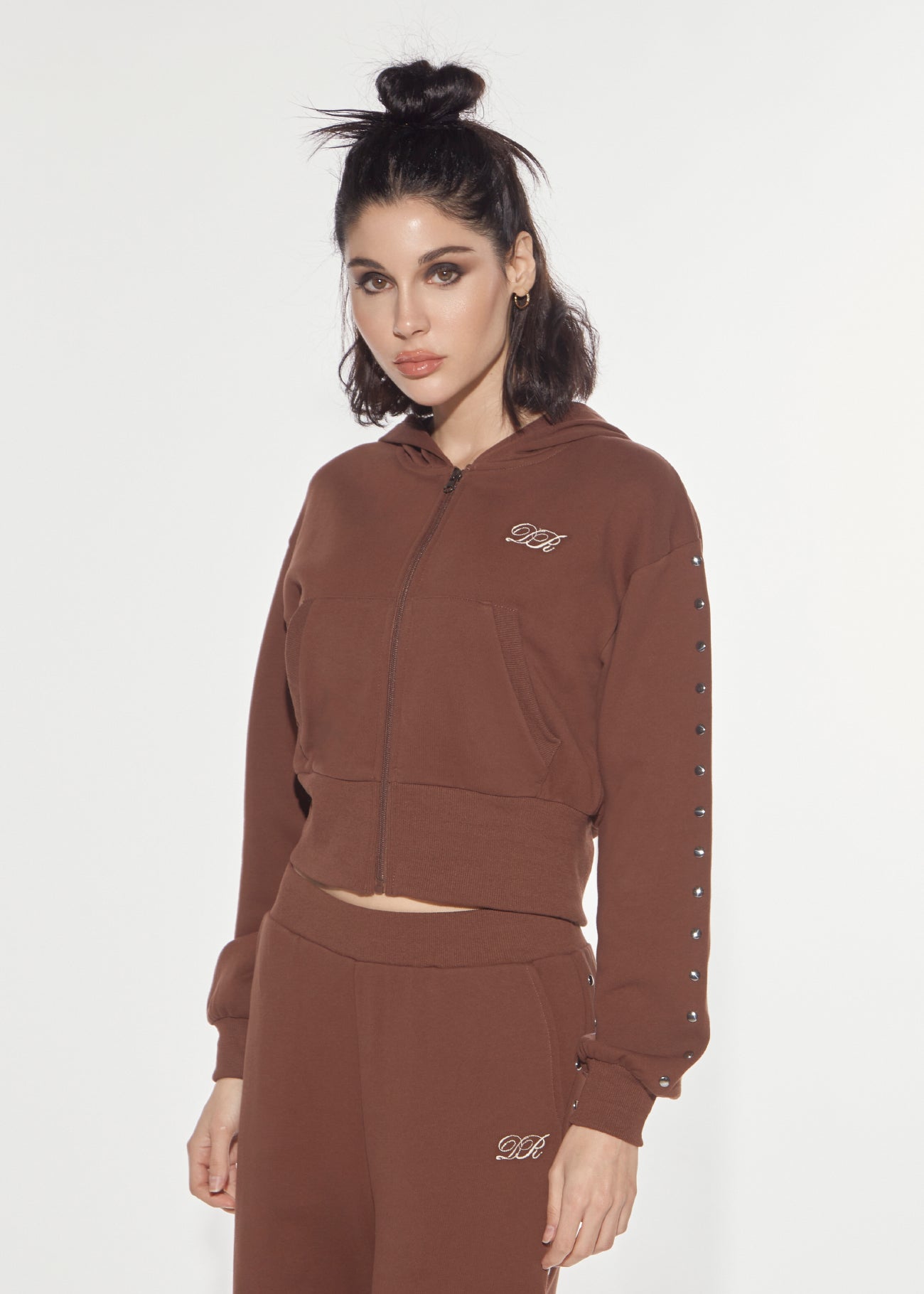 Denny Rose Hoodie Eclectic Braun Nieten Zip