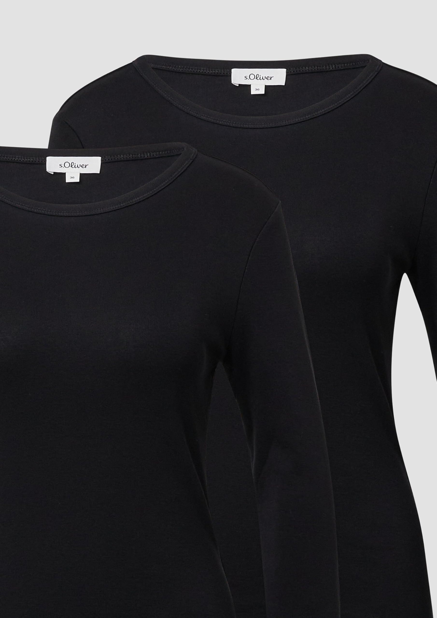 s.Oliver Slim-Fit Longsleeve 2er-Pack Schwarz gerippt