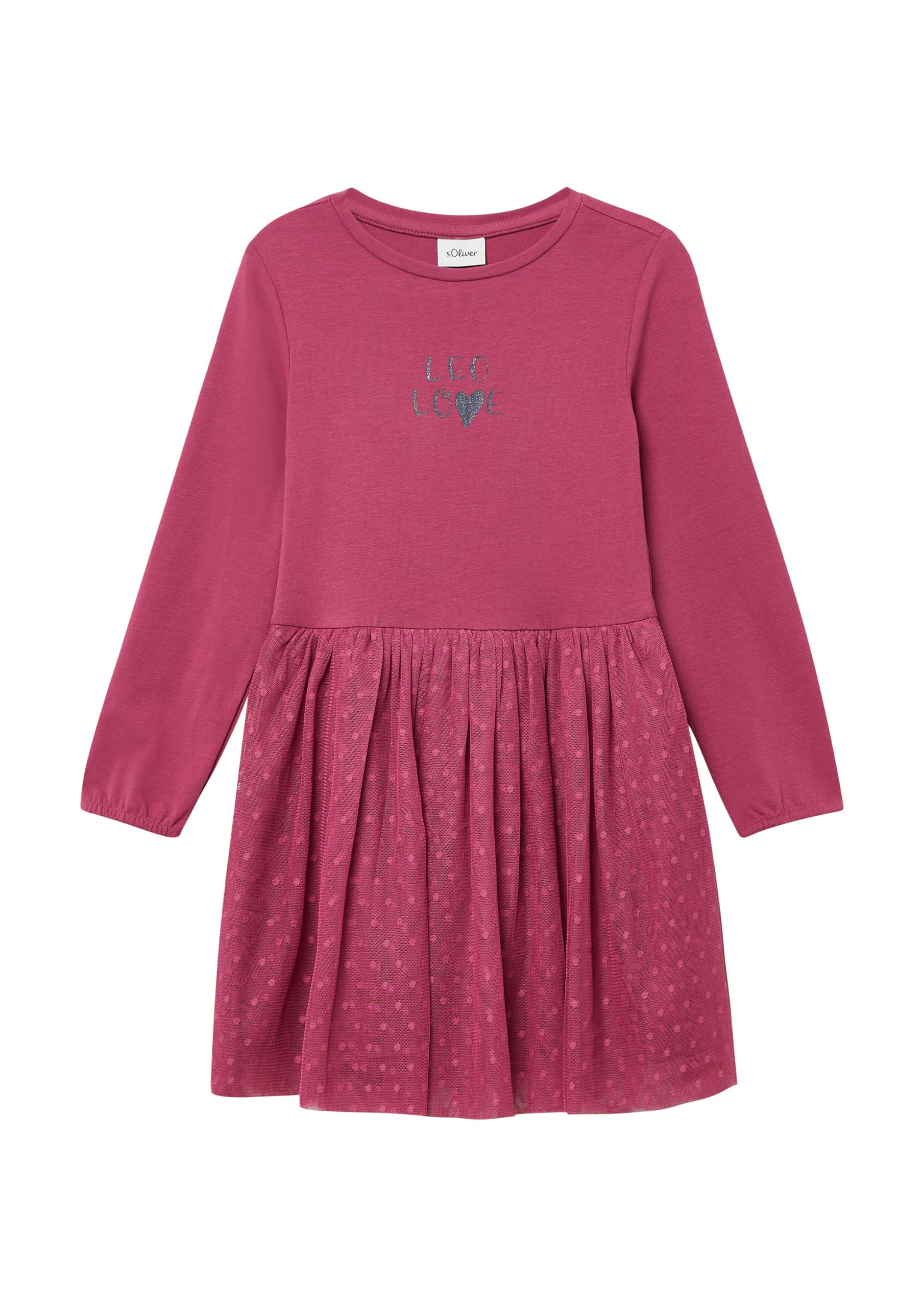 s.Oliver Junior Kleid mit Mesh-Rock und Glitzerprint himbeere