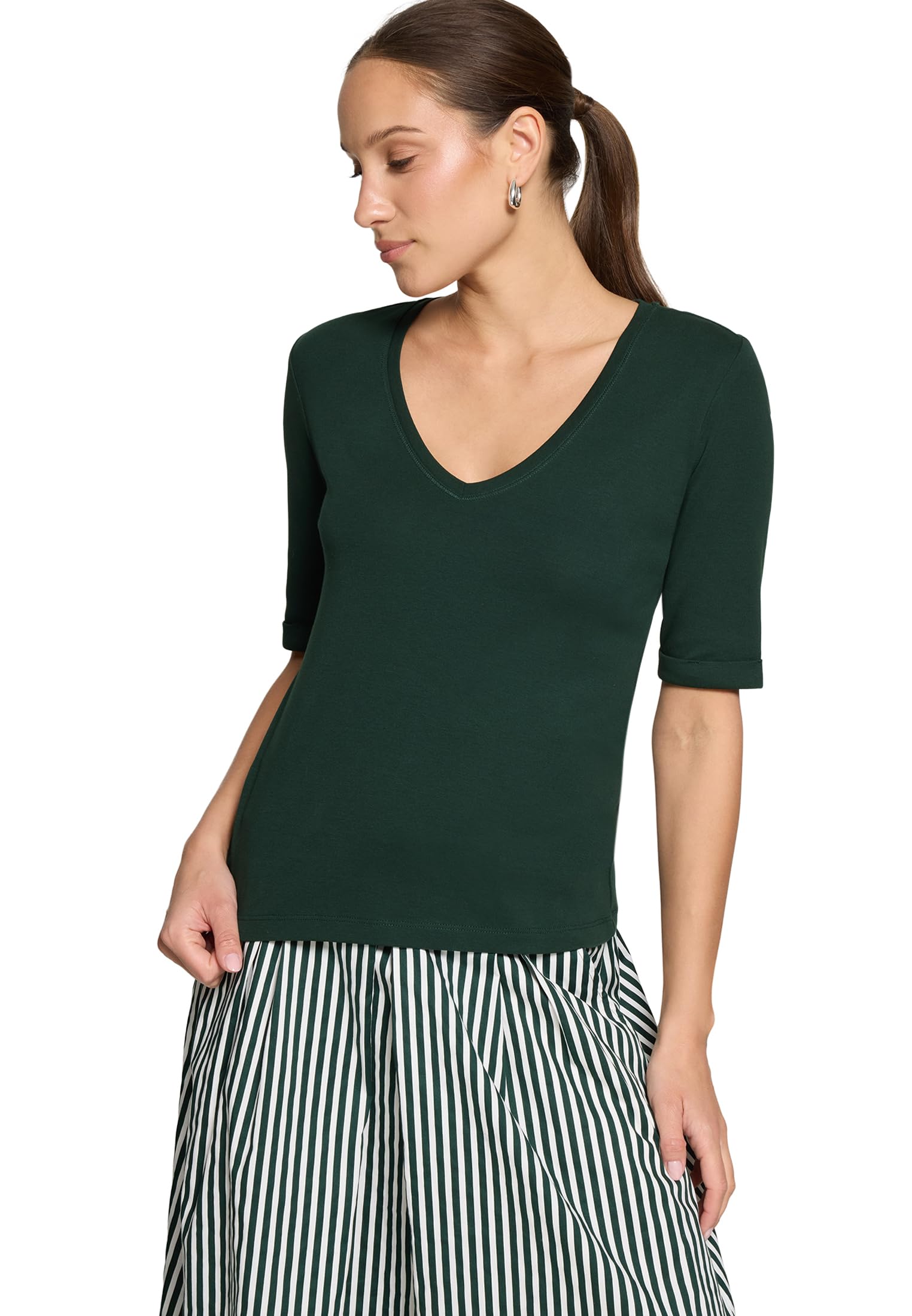 zero Basic Shirt V-Ausschnitt Baumwolle Kurzarm