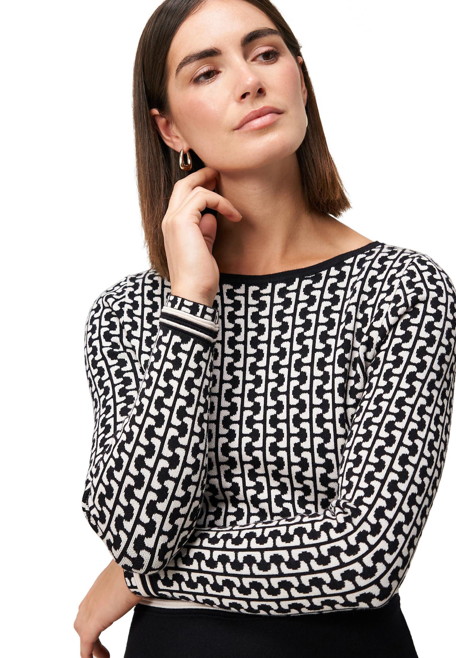 zero Strickkleid grafisches Muster 40 BlackCream midi