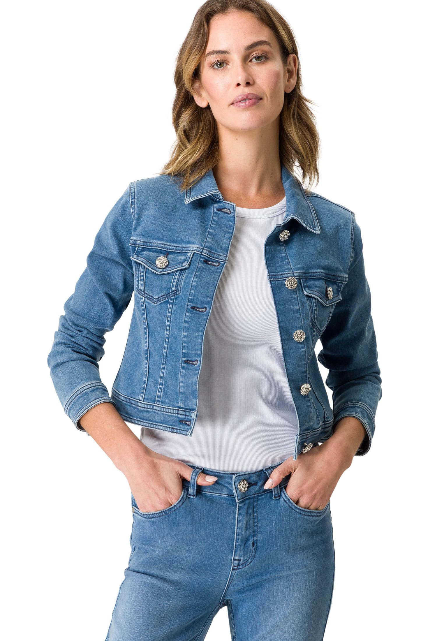 zero Jeansjacke mit Glitzerknöpfen Jacke Light Blue Denim 34