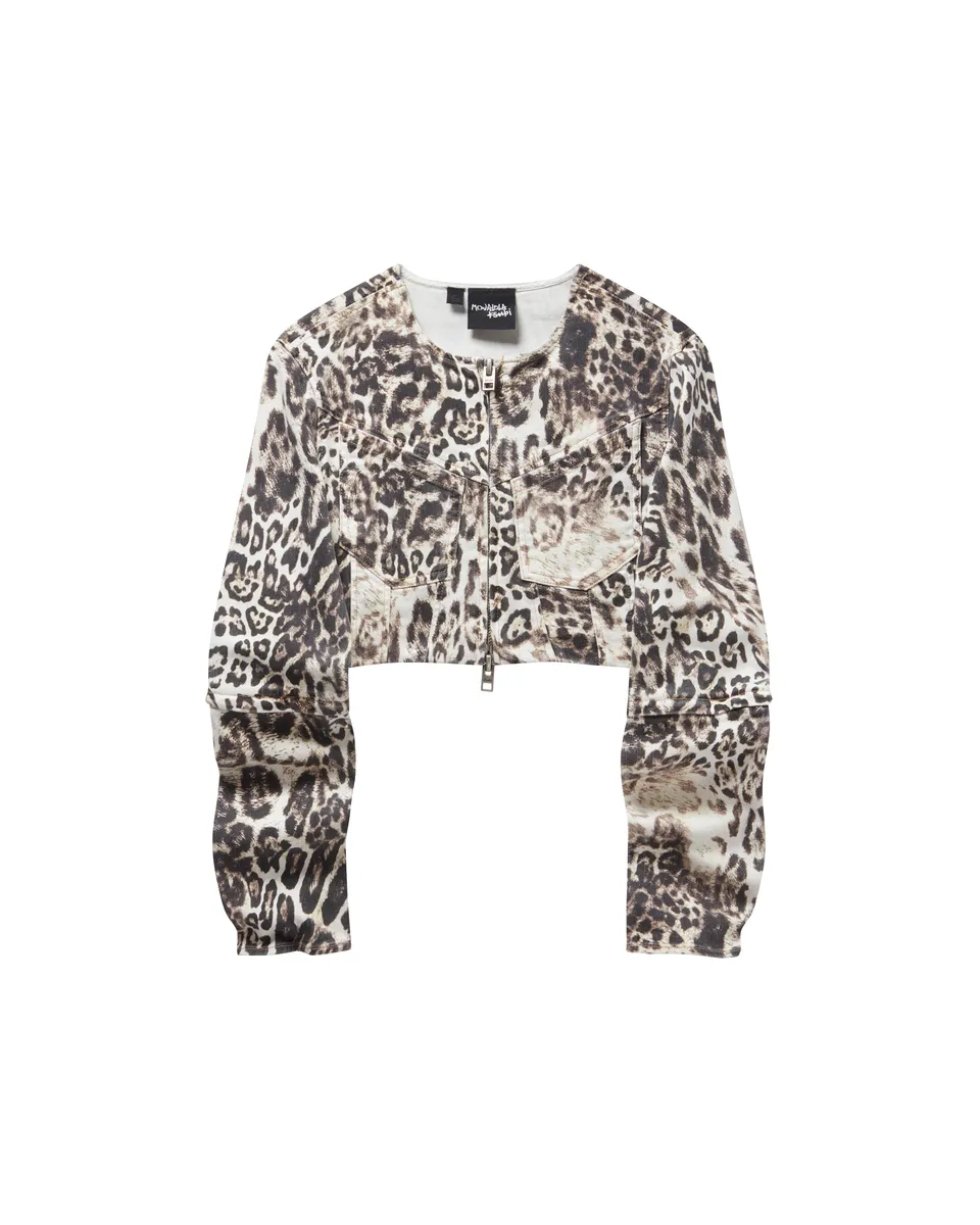 Mowalola Cropped Jacket Cheetah Jeansjacke Stretch