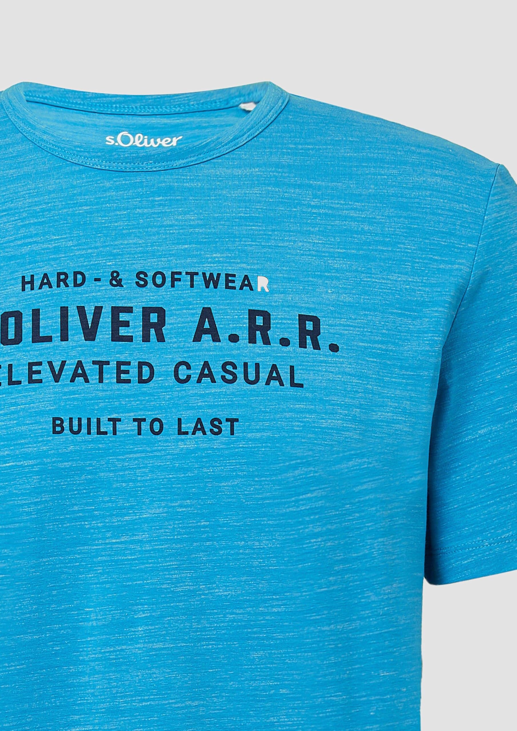 s.Oliver RED LABEL T-Shirt Logo-Schriftzug tiefblau meliert