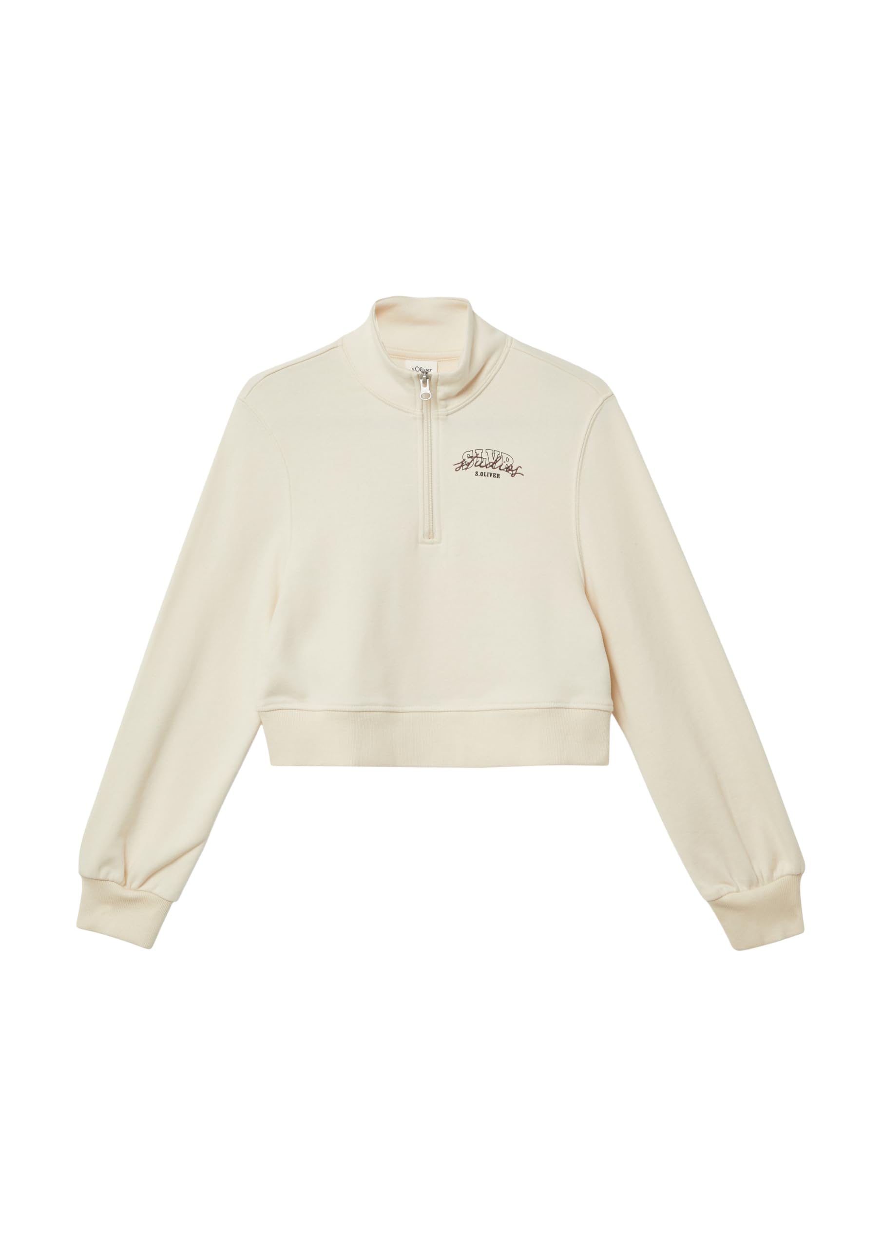s.Oliver RED LABEL Cropped-Sweatshirt creme Stehkragen