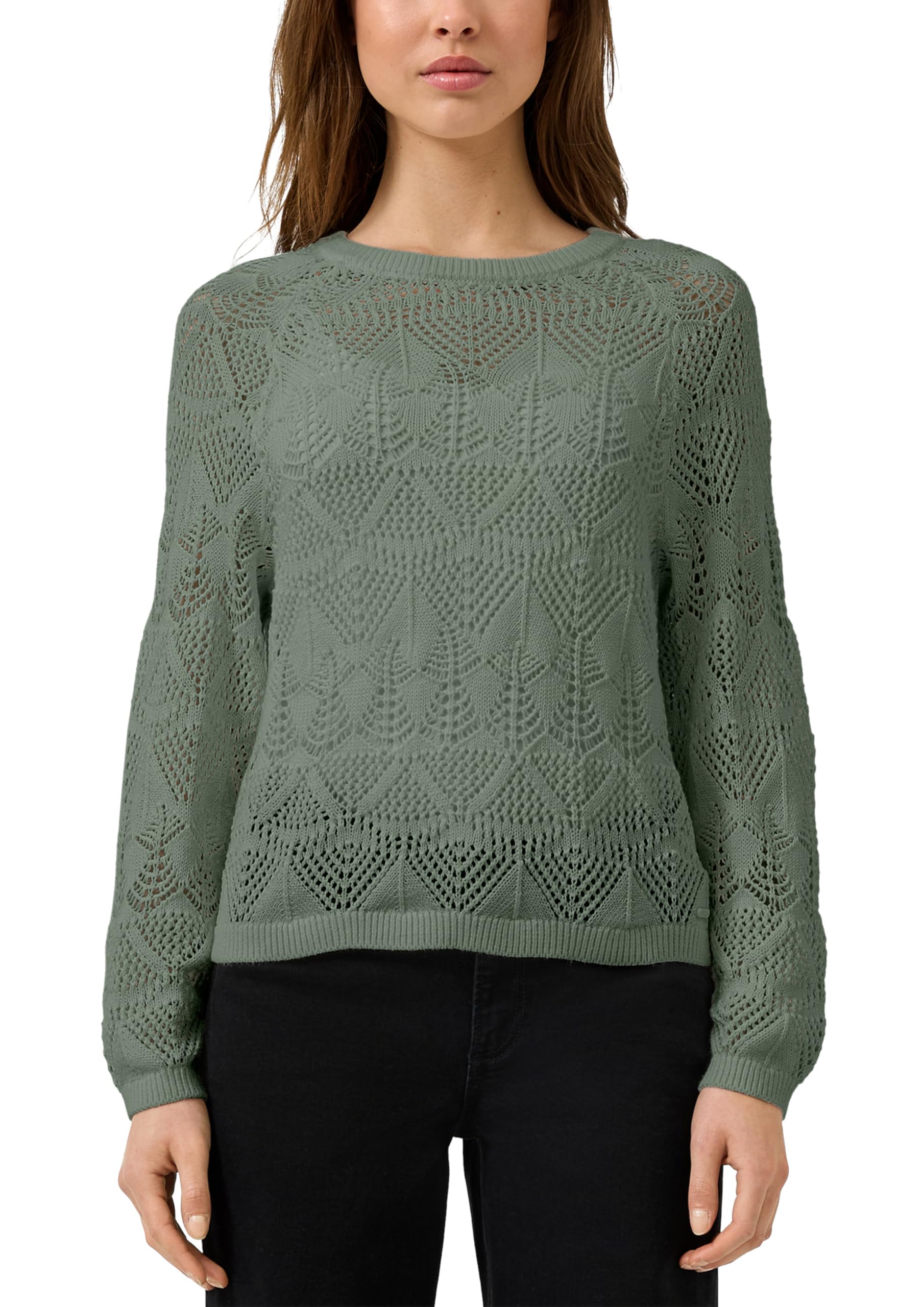 QS by s.Oliver Baumwollpullover Ajourmuster olivgrün