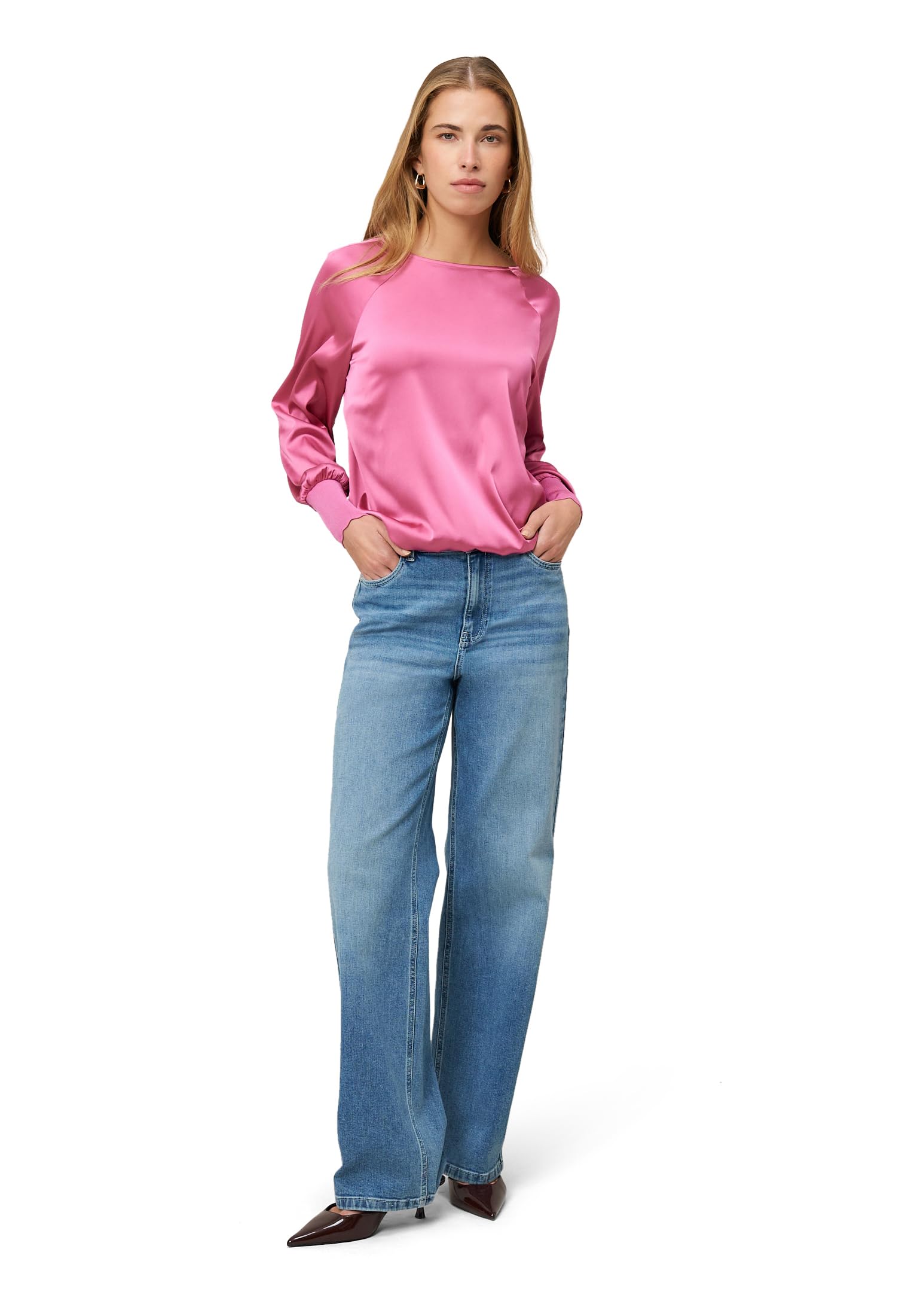 zero Satinbluse Strickbündchen Raspberry Velvet Gr.40