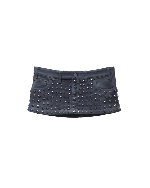Mowalola Moto Studded Minirock schwarz Denim Nieten