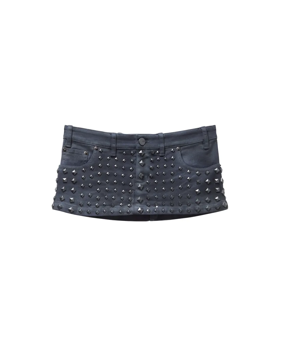 Mowalola Moto Studded Minirock schwarz Denim Nieten