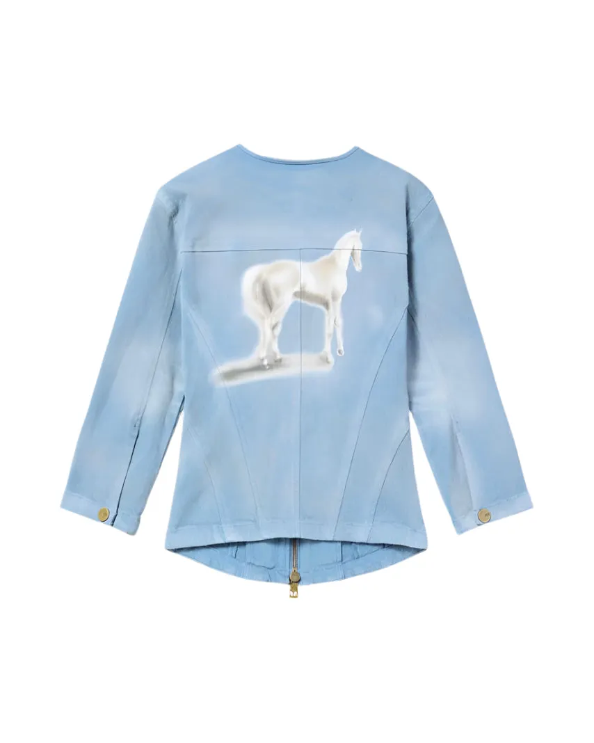 Mowalola Slim Moto Blue Pony Jacke blau Denim