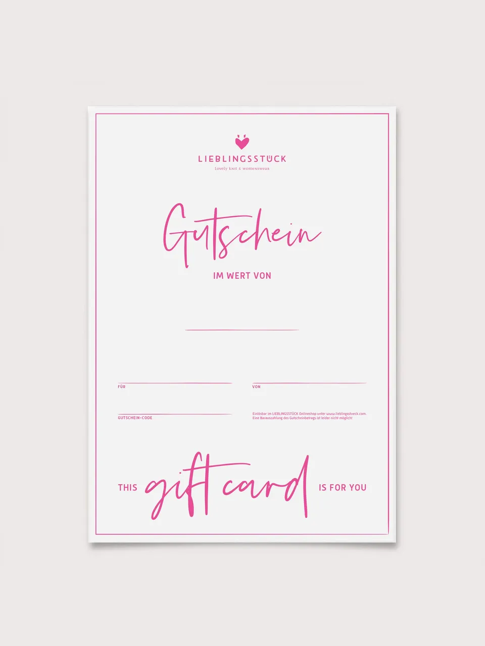 Lieblingsstück Geschenkgutschein 25 Euro per E-Mail