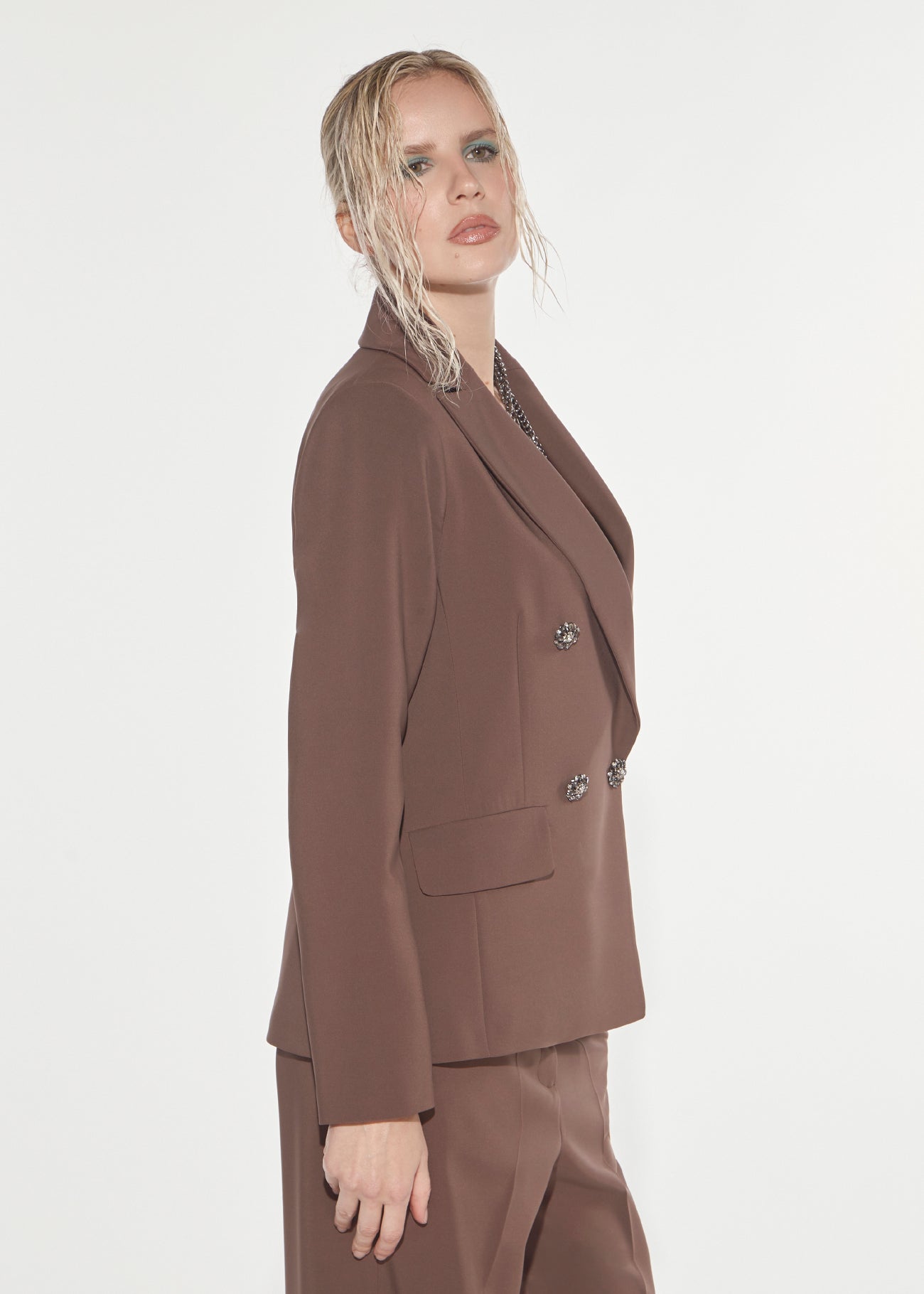 Denny Rose Blazer doppelreihig braun Schmuckknöpfe