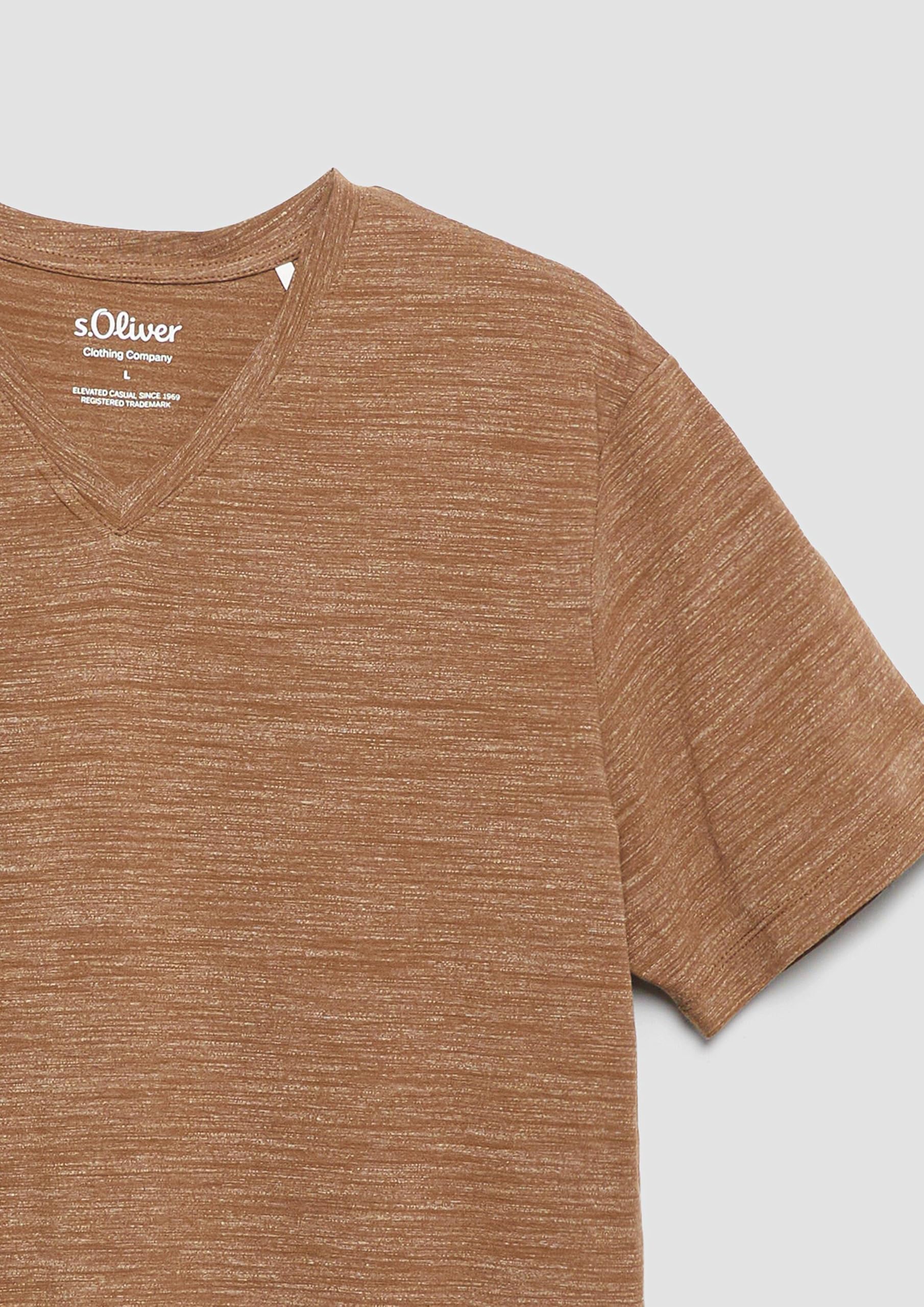 s.Oliver Meliertes T-Shirt mit V-Ausschnitt Braun meliert