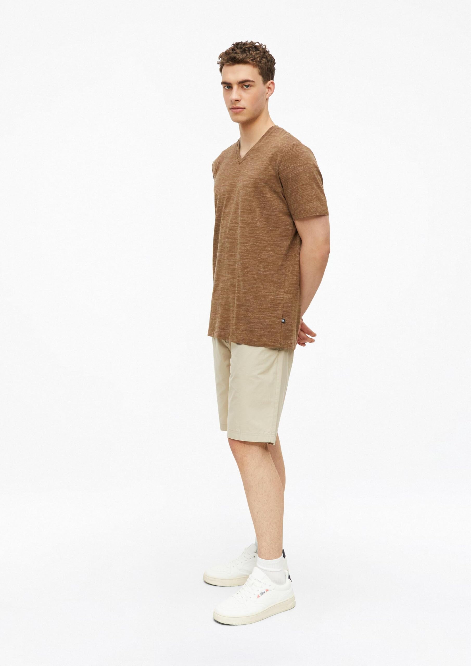 s.Oliver Meliertes T-Shirt mit V-Ausschnitt Braun meliert