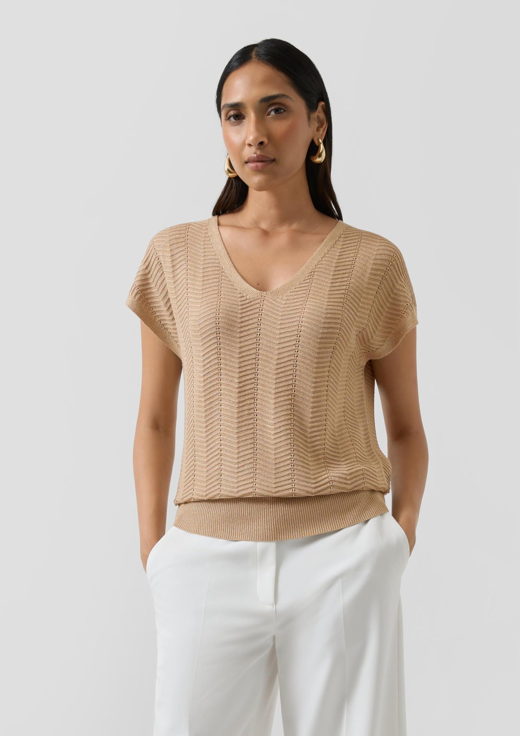 s.Oliver Red Label Feinstrickshirt Metallic-Garn kurzarm L