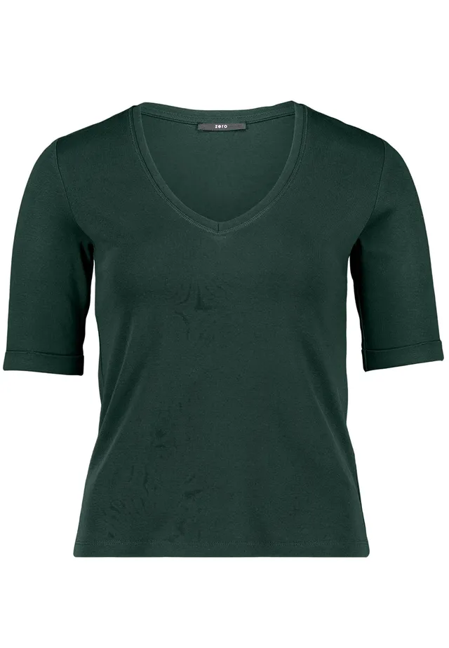 zero Basic Shirt V-Ausschnitt Baumwolle Kurzarm