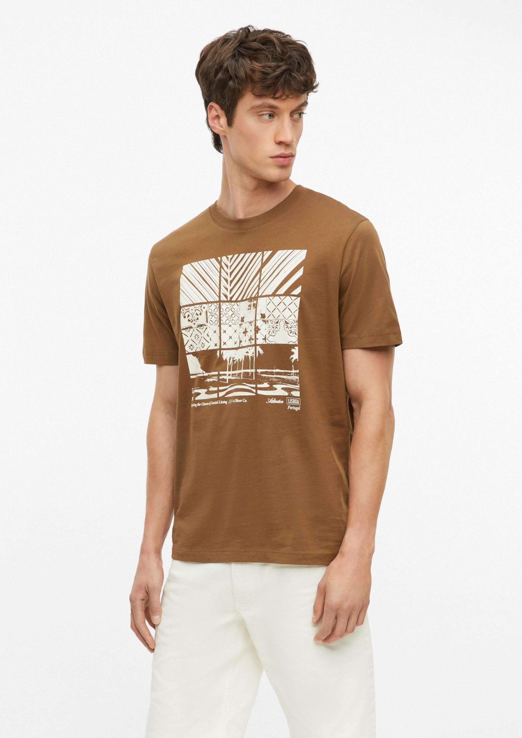 s.Oliver Junior T-Shirt Herren Braun Regular Fit Frontprint