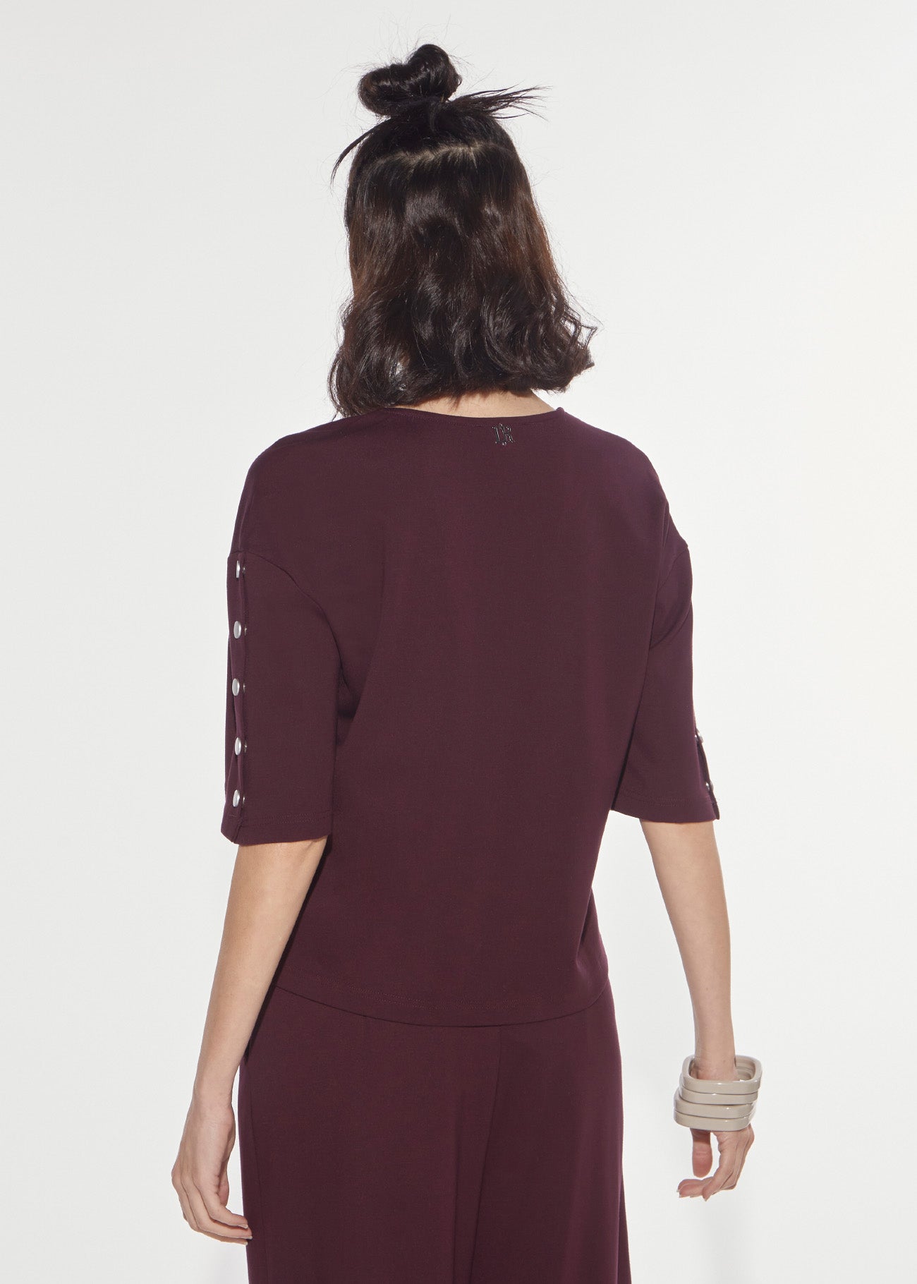 Denny Rose Punto Milano T-Shirt V-Ausschnitt Rotwein