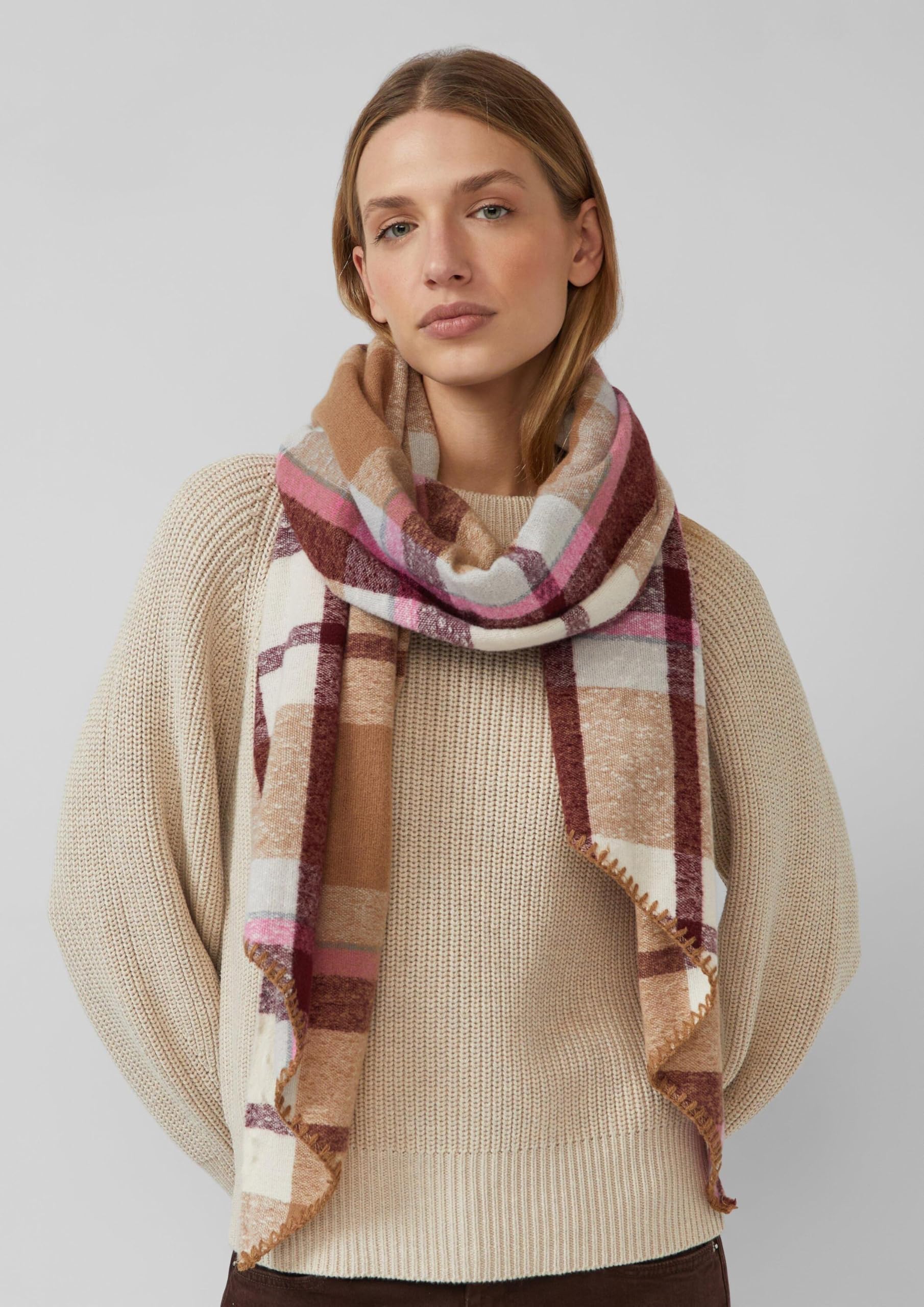 s.Oliver Junior Schal Karo-Muster helles Beige