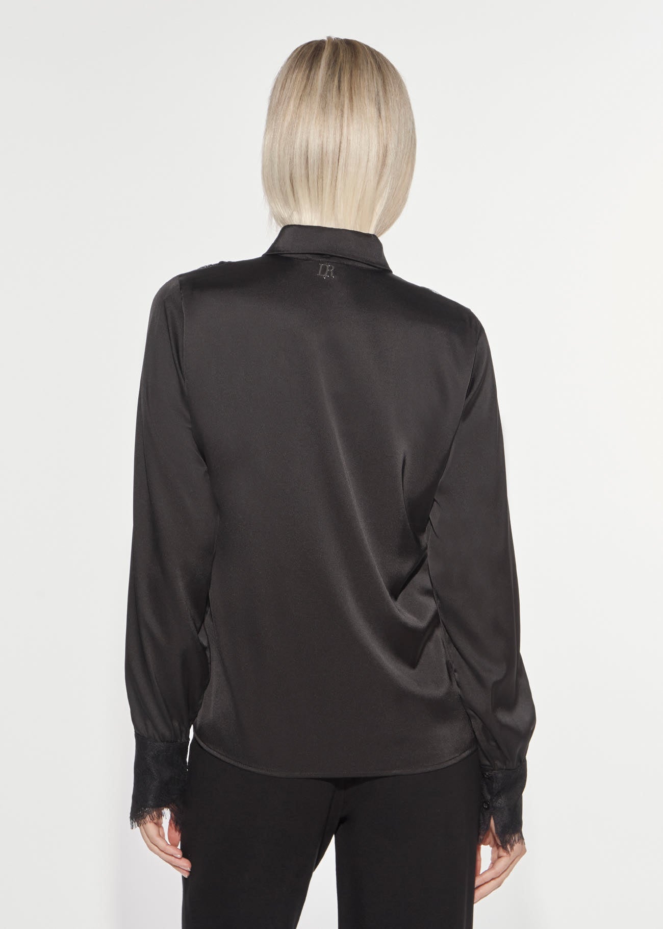 Denny Rose Satinbluse schwarz Spitze Schleife
