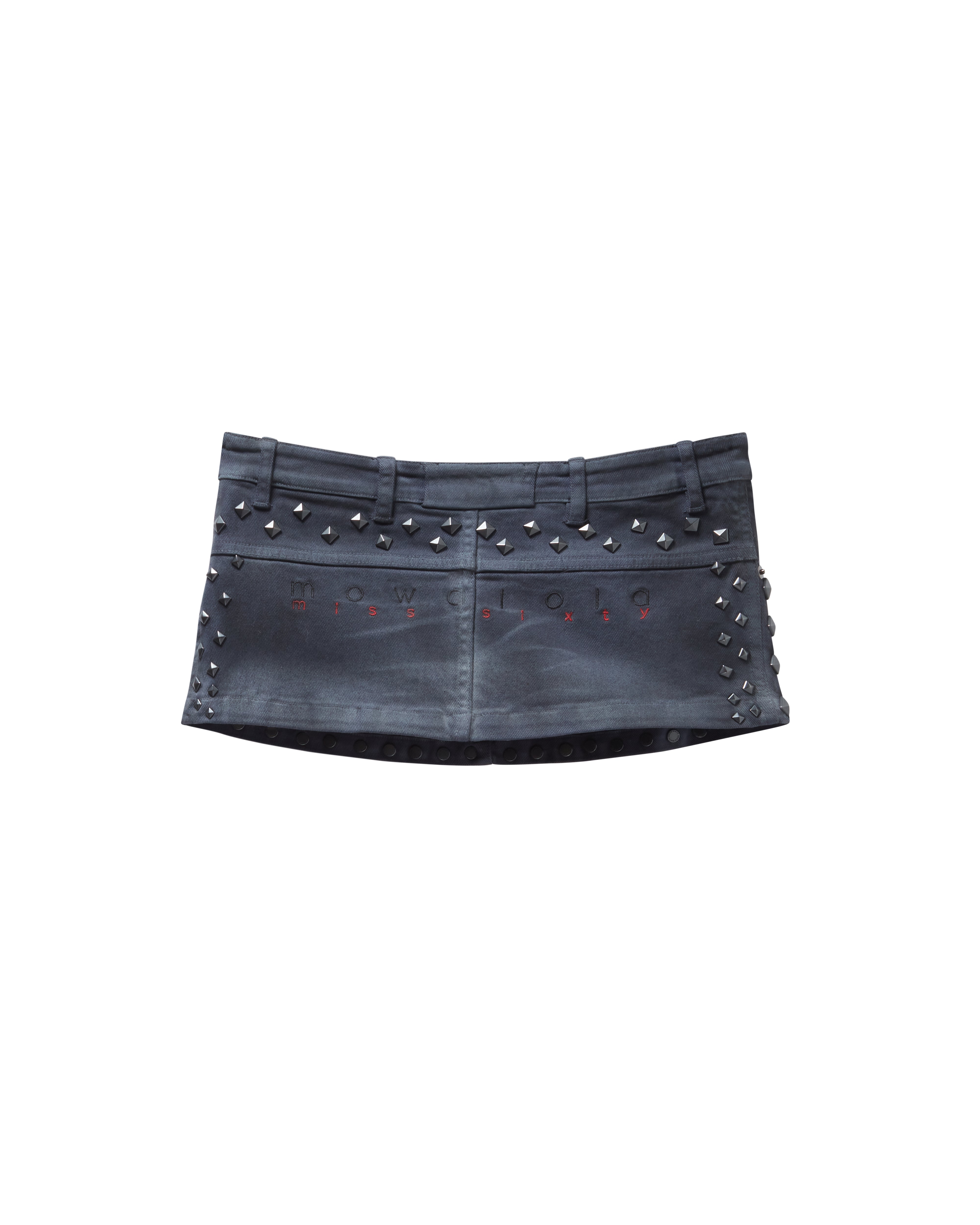 Mowalola Moto Studded Minirock schwarz Denim Nieten