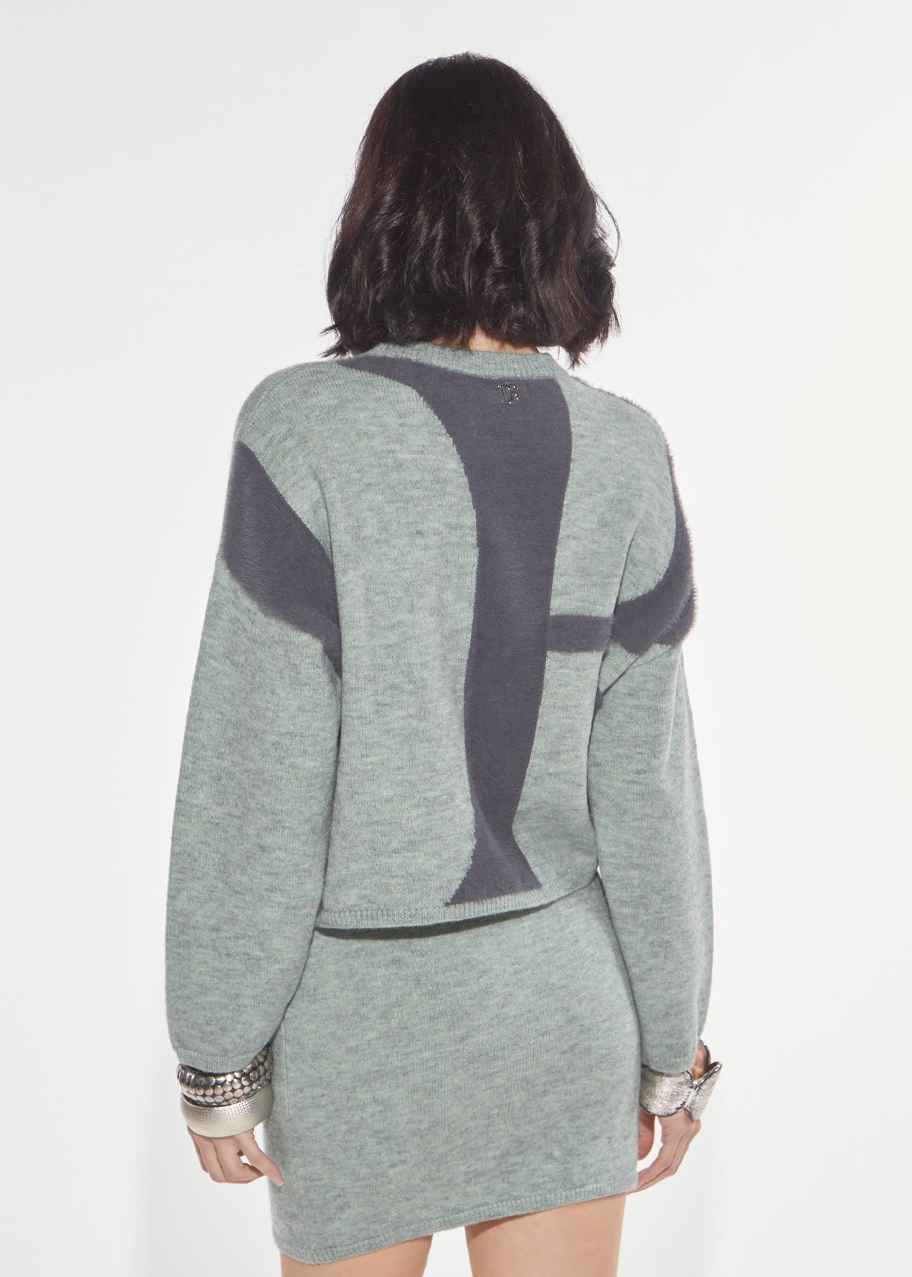 Denny Rose Pullover Jacquard Mint-Grey cropped