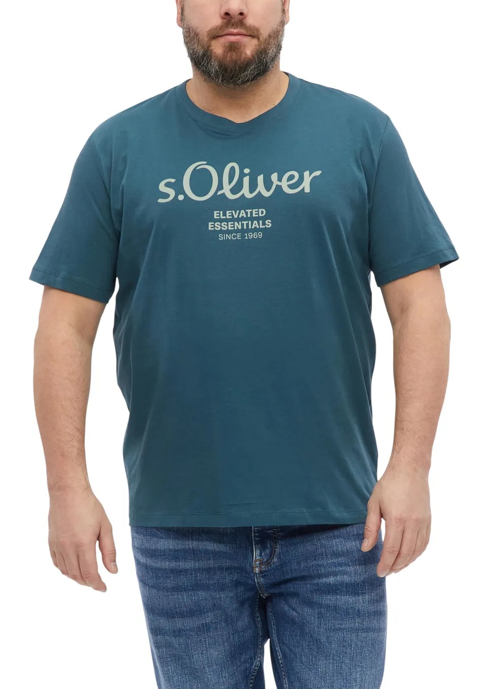 s.Oliver Big Size Fit Herren T-Shirt Label-Print Jersey