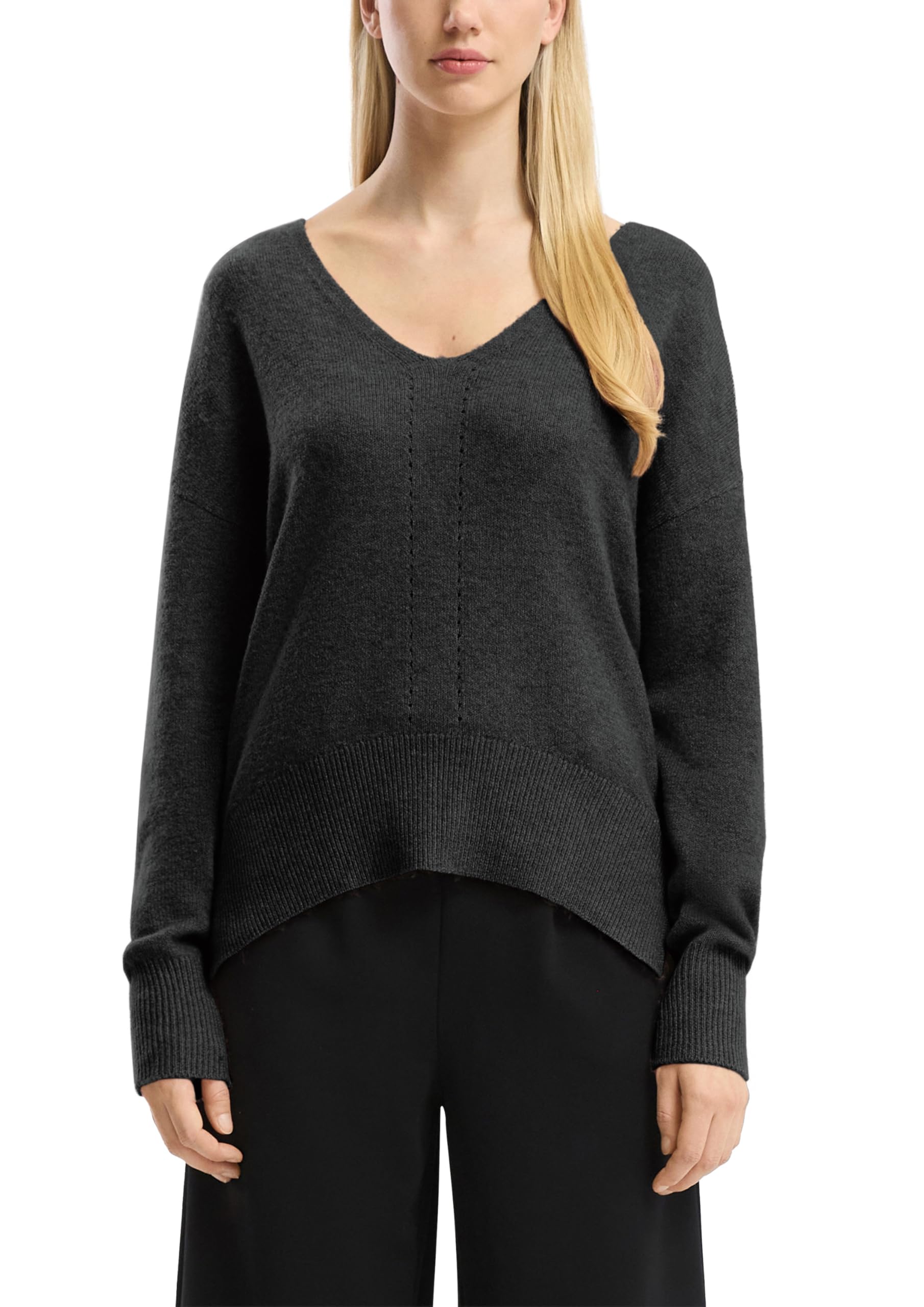 s.Oliver QS Strickpullover Ajour-Detail V-Ausschnitt
