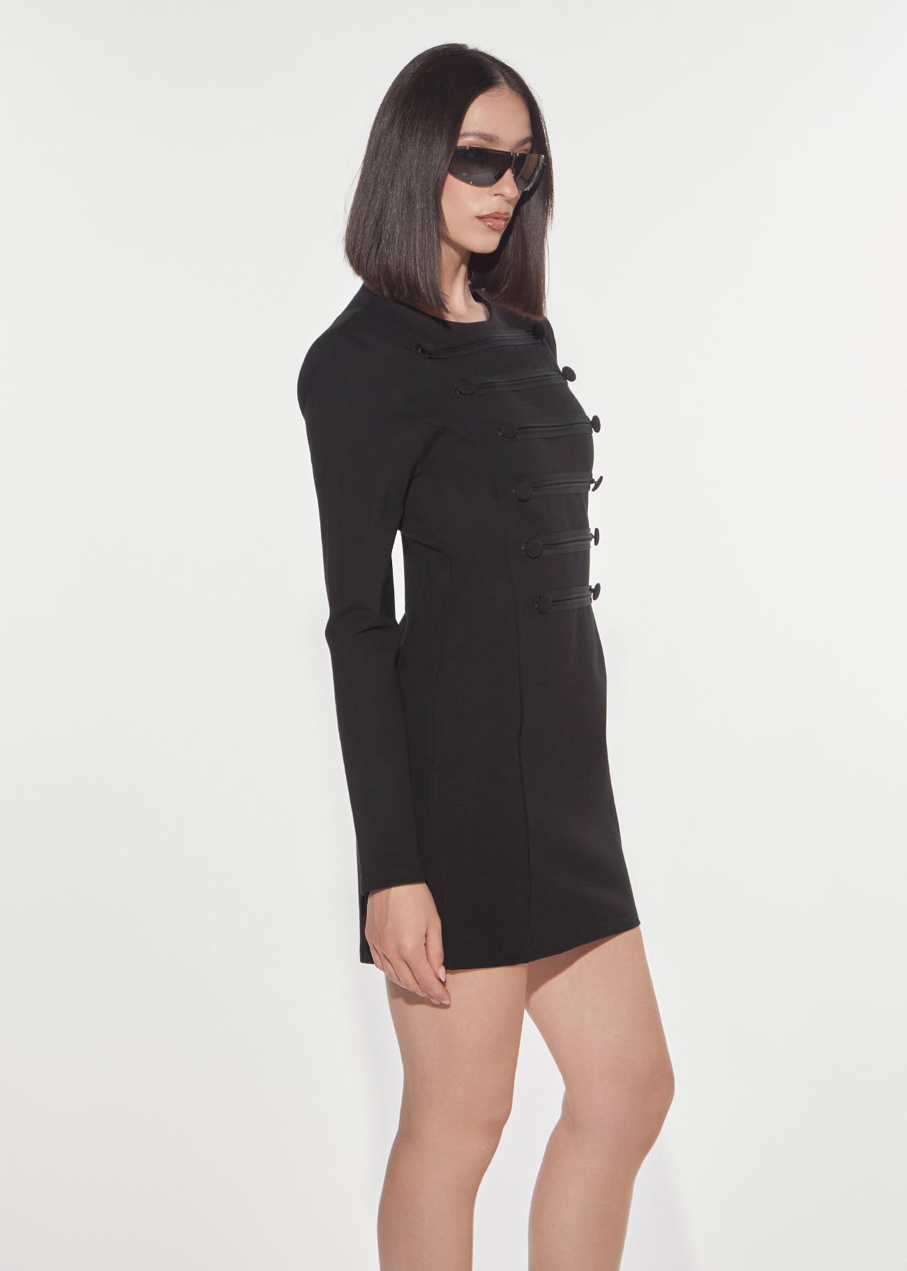 Denny Rose Napoleon Minikleid schwarz Military Knopfleiste