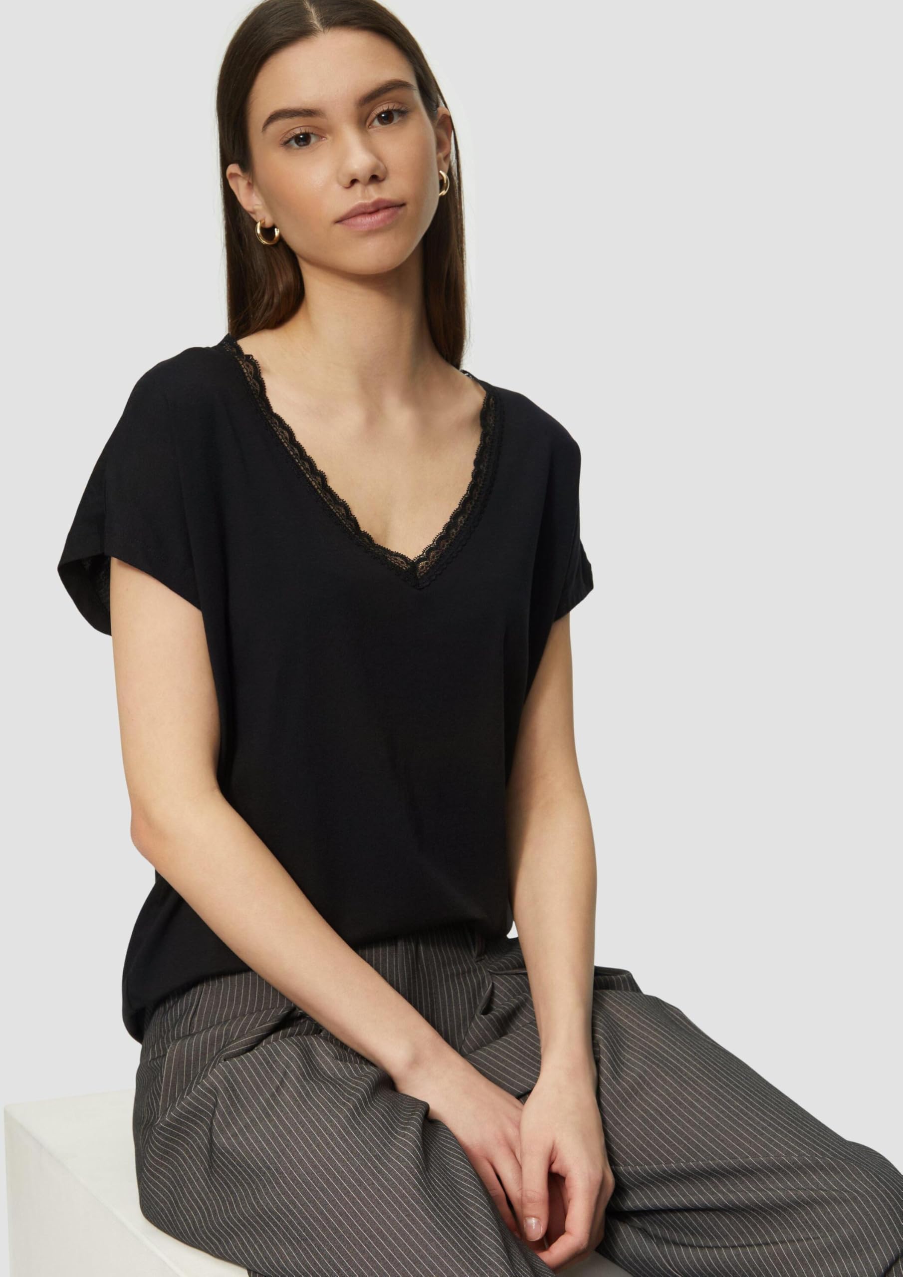 s.Oliver QS Modalmix-Shirt Damen mit Spitze V-Neck