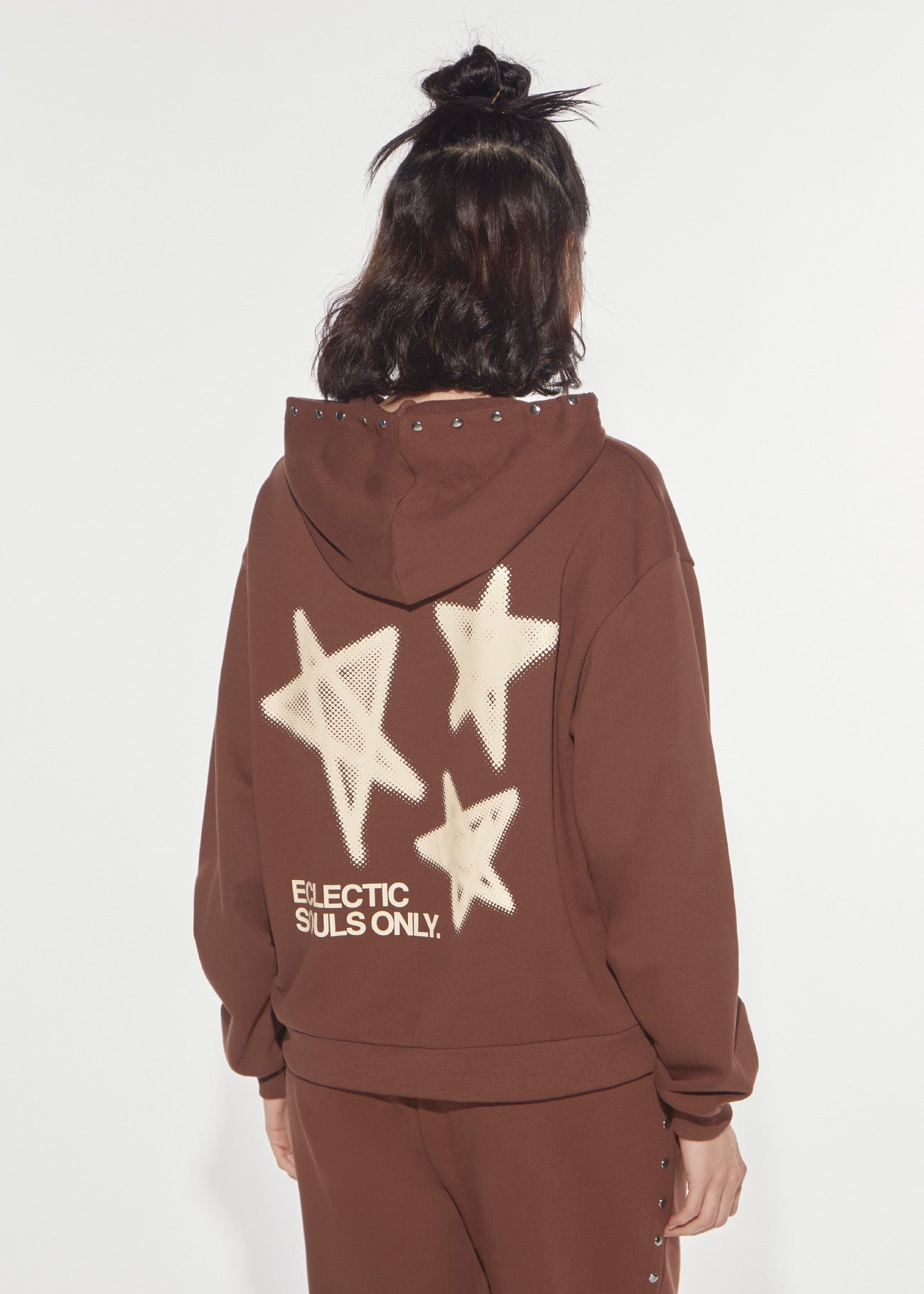 Denny Rose Eclectic Hoodie Baumwolle Nieten Braun