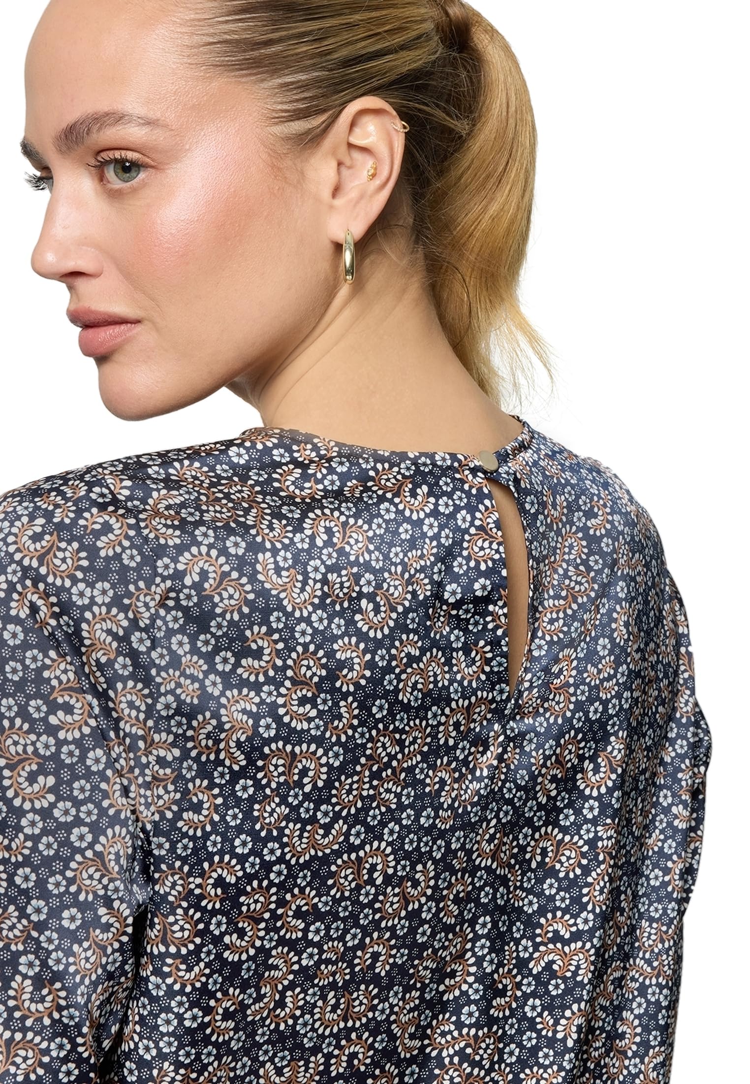 zero Satinbluse mit Druck Damen Dark Bluecream Gr. 40 glänzend
