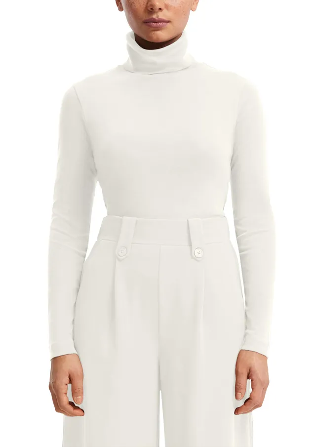 s.Oliver QS Rollkragen-Langarmshirt L ecru Baumwolle