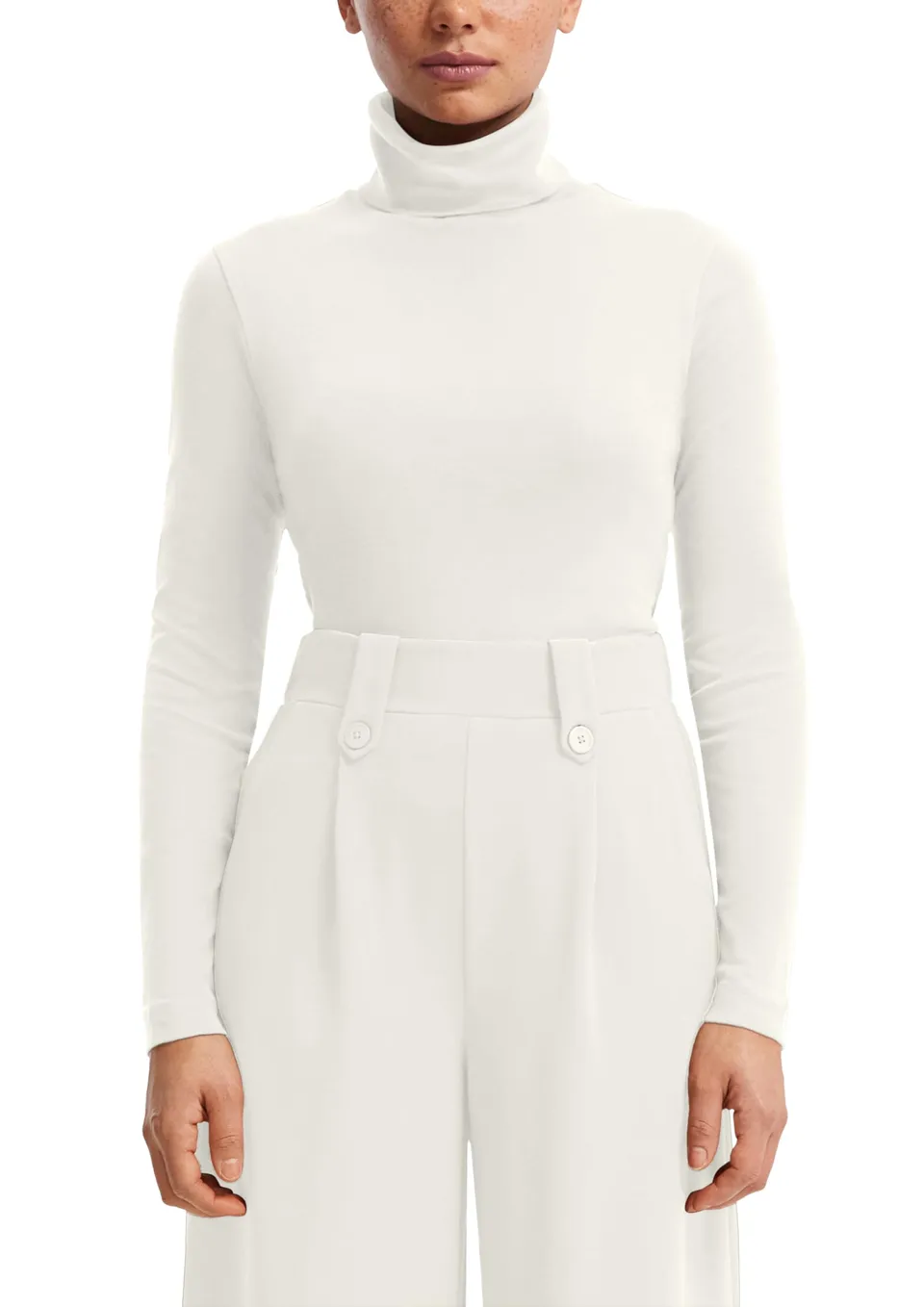 s.Oliver QS Rollkragen-Langarmshirt L ecru Baumwolle