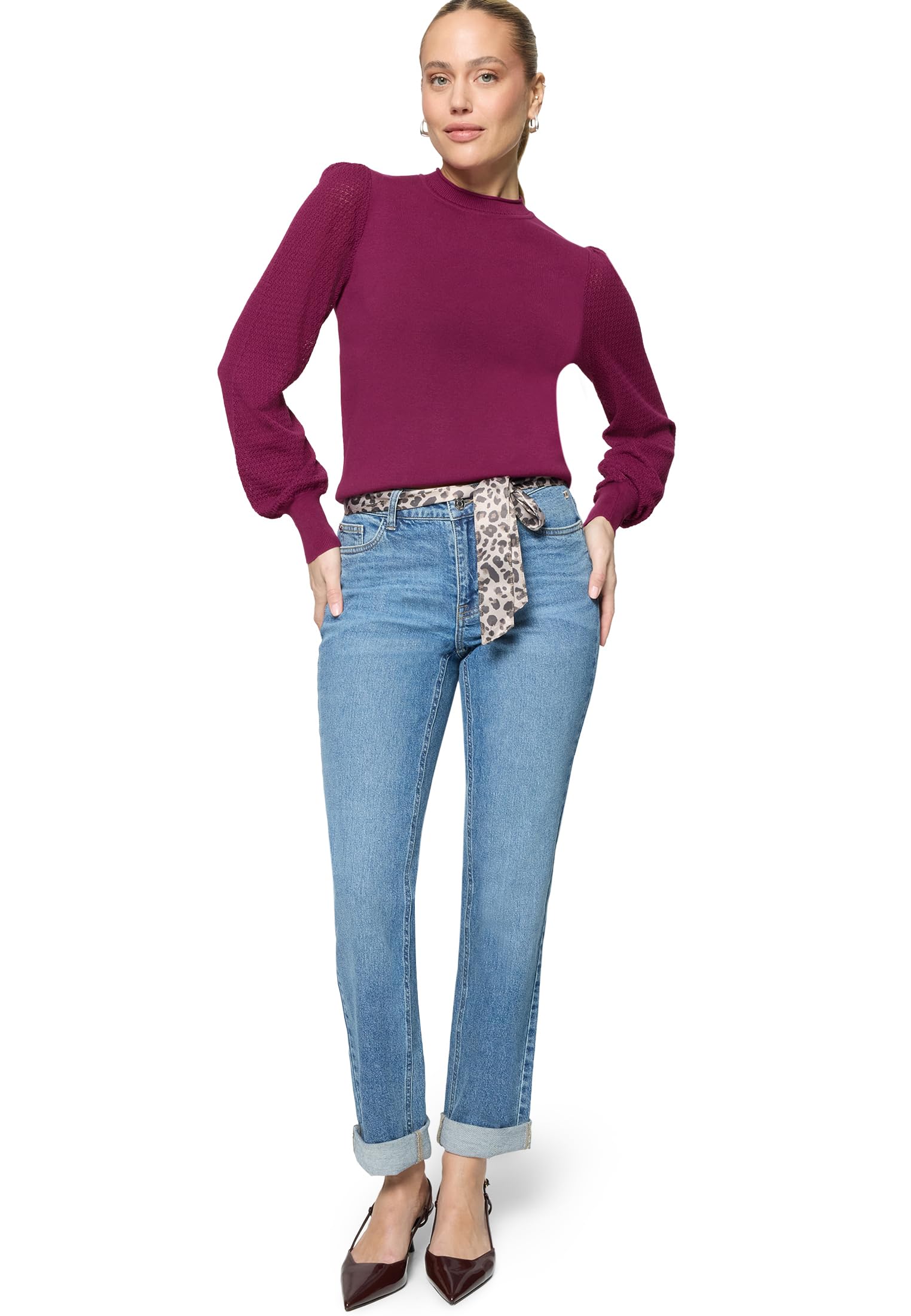 zero Feinstrickpullover Puffärmel Magenta Gr. 40