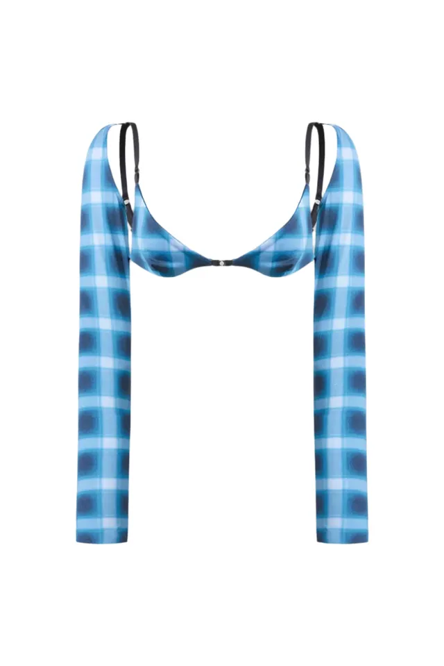 Mowalola Night Bra Bustier blau Karo verstellbar