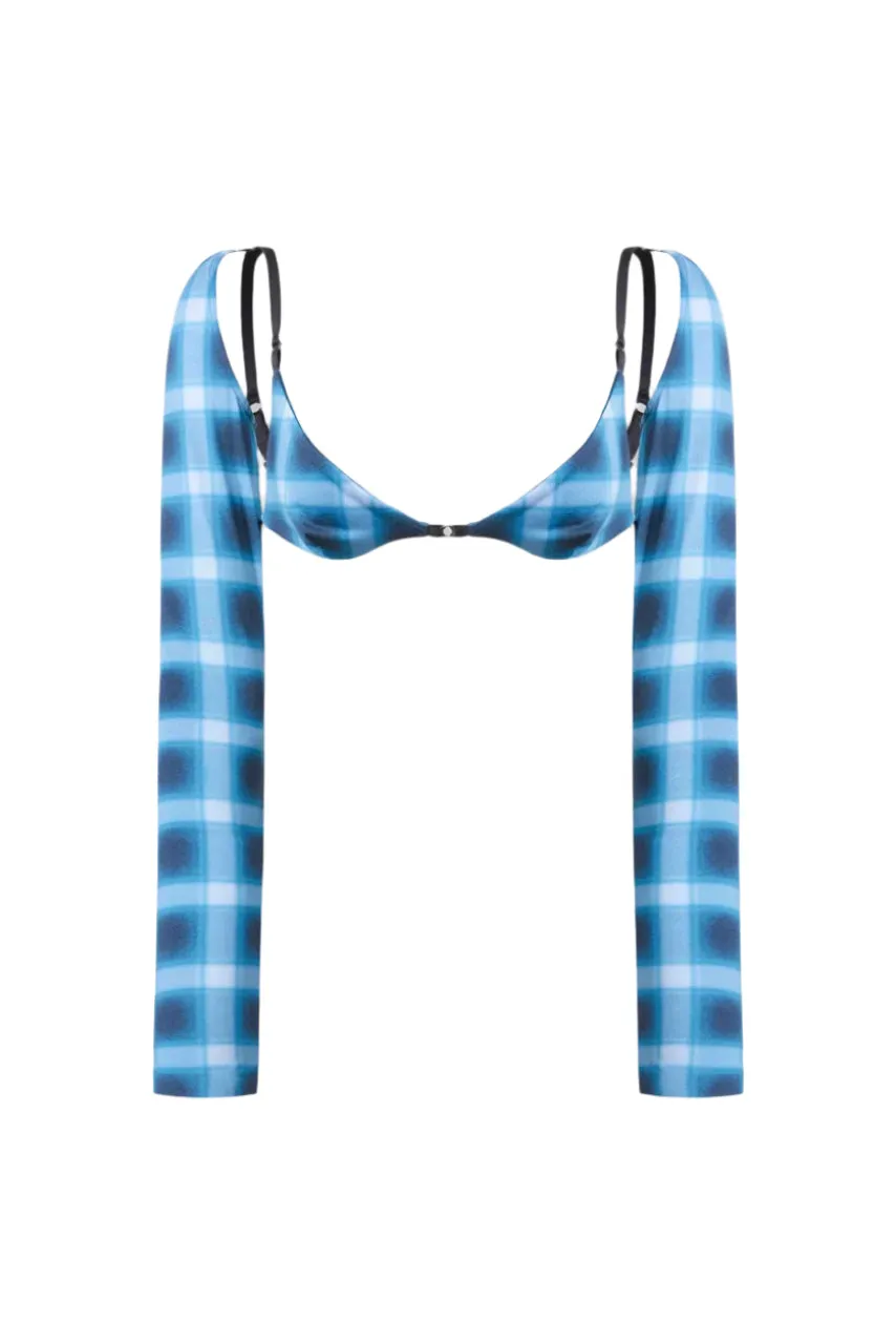 Mowalola Night Bra Bustier blau Karo verstellbar